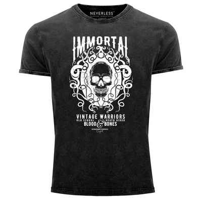 Neverless Print-Shirt Neverless® Herren T-Shirt Vintage Shirt Printshirt Immortal Skull Vintage Warriors Totenkopf Aufdruck Used Look Slim Fit mit Print