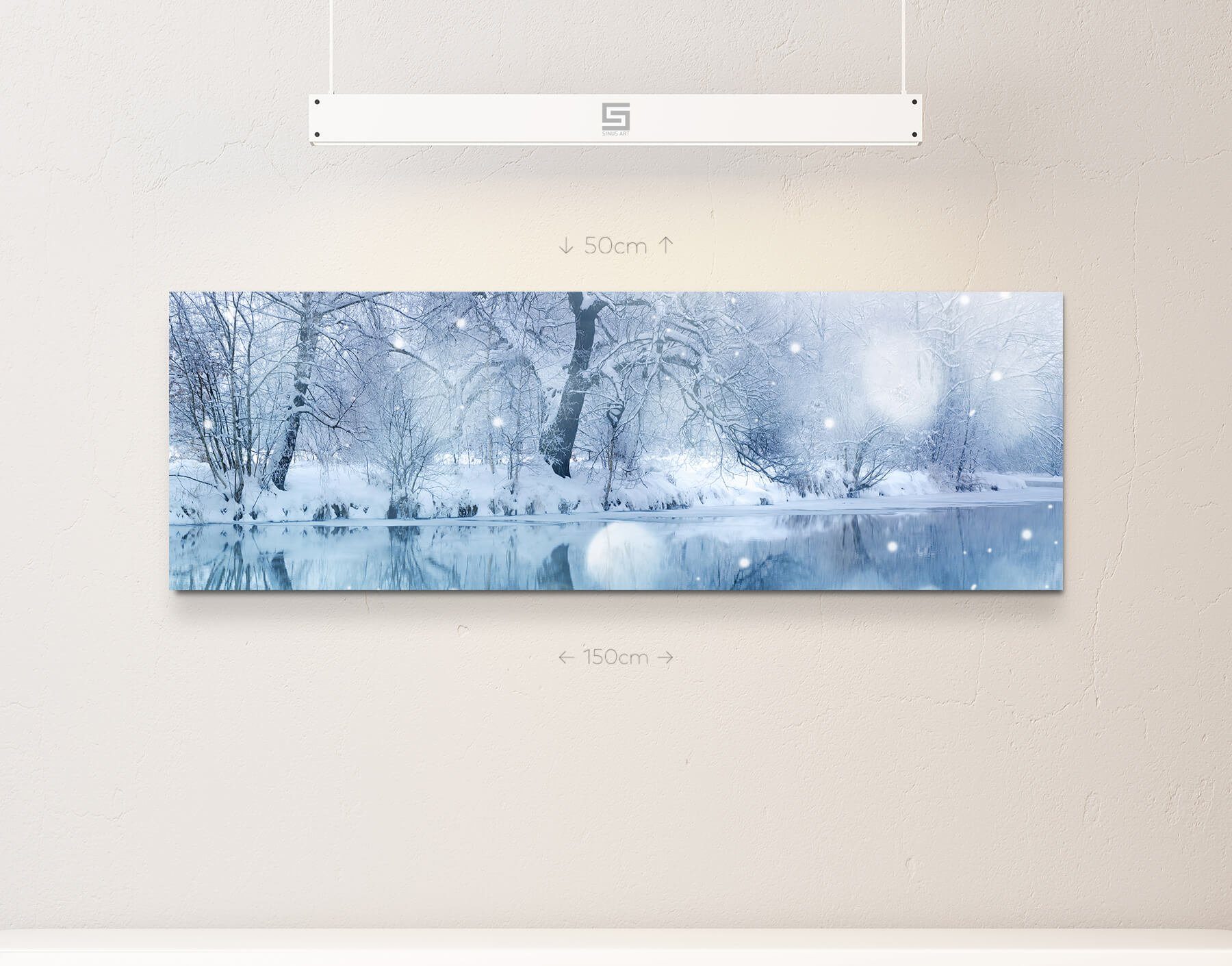 Sinus Art Leinwandbild Fotografie  Winterlandschaft mit Fluss und Schneefal günstig online kaufen