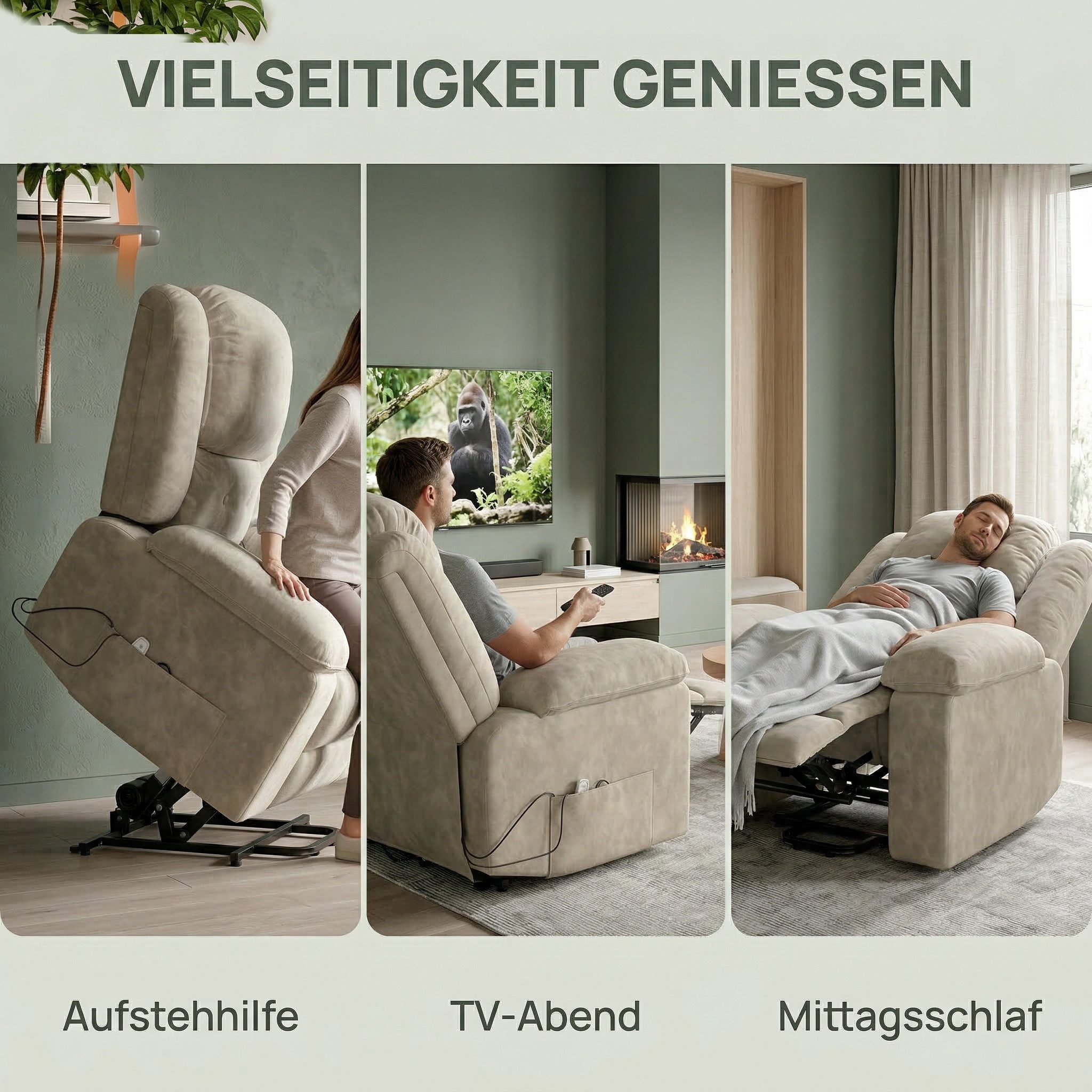 PXloue Massagesessel TV-Sessel Elektrisch Massage Relaxsessel Schlafsessel Fernsehsessel (inkl. Aufstehhilfe und Fernbedienung), mit Liegefunktion Massagefunkti – Bild 4 von 5
