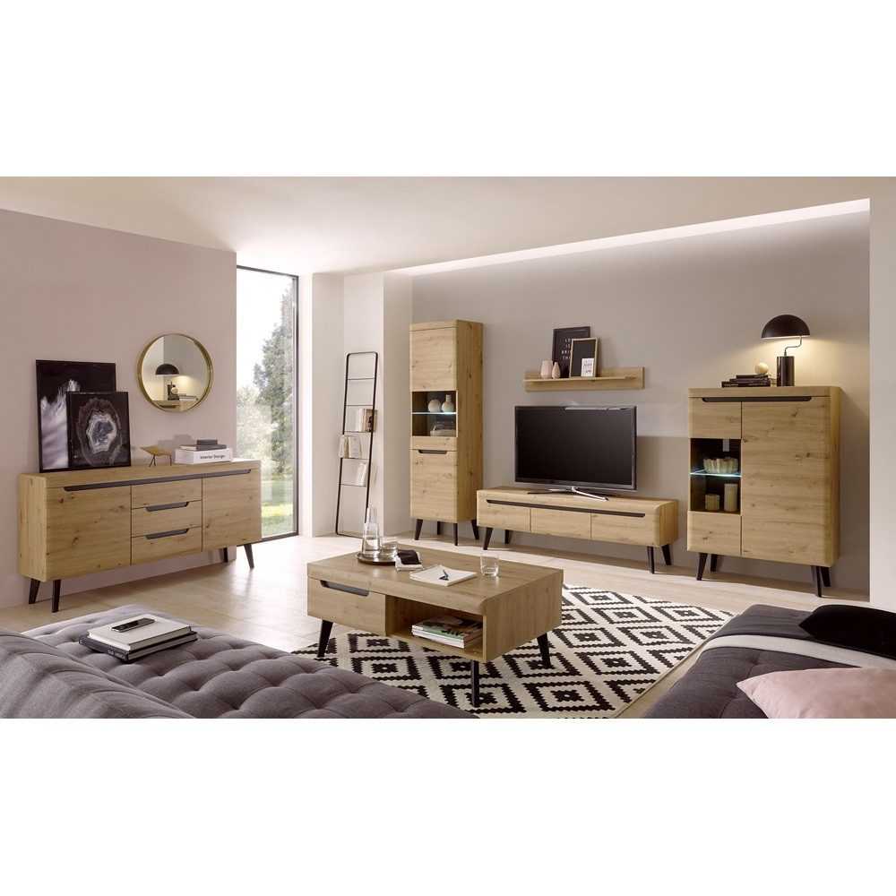 Lomadox Wohnzimmer-Set TIROL-61, (Mega-Spar-Set, 4-St., 4-tlg), Artisan mit Schwarz skandinavisches Design