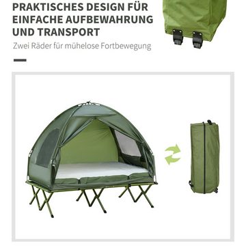 Outsunny Faltzelt Campingzelt-Set mit Feldbett, Personen: 2 (Kuppelzelt, 1 tlg., Campingbett), für Garten, Balkon, Grün