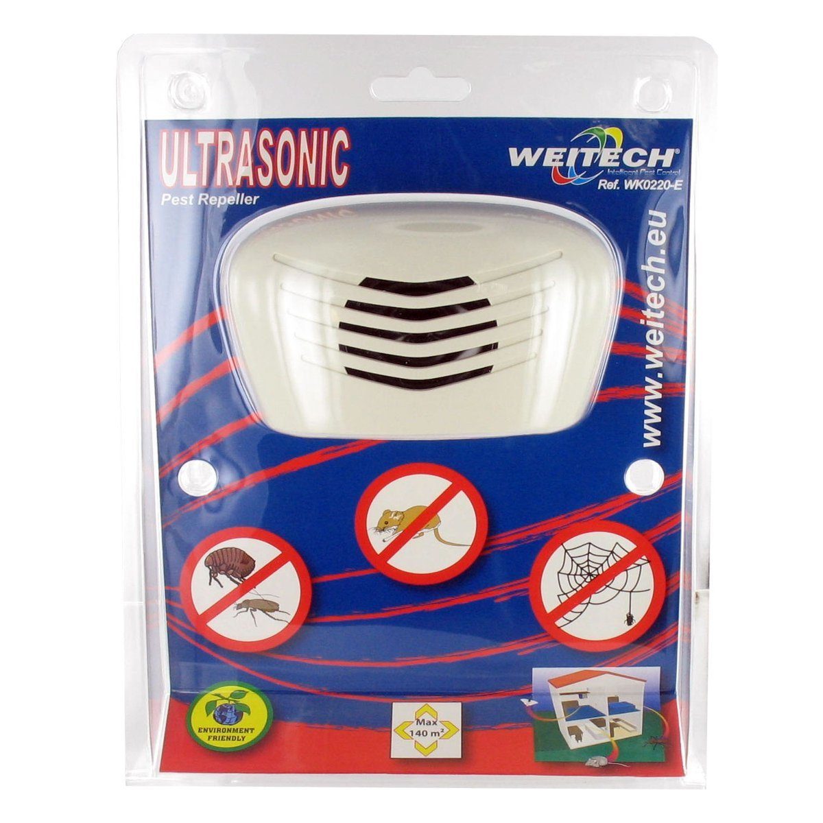 WEITECH Ultraschall-Tierabwehr Ultraschall Vertreiber gegen Mäuse, Spinnen, kriechende Insekten