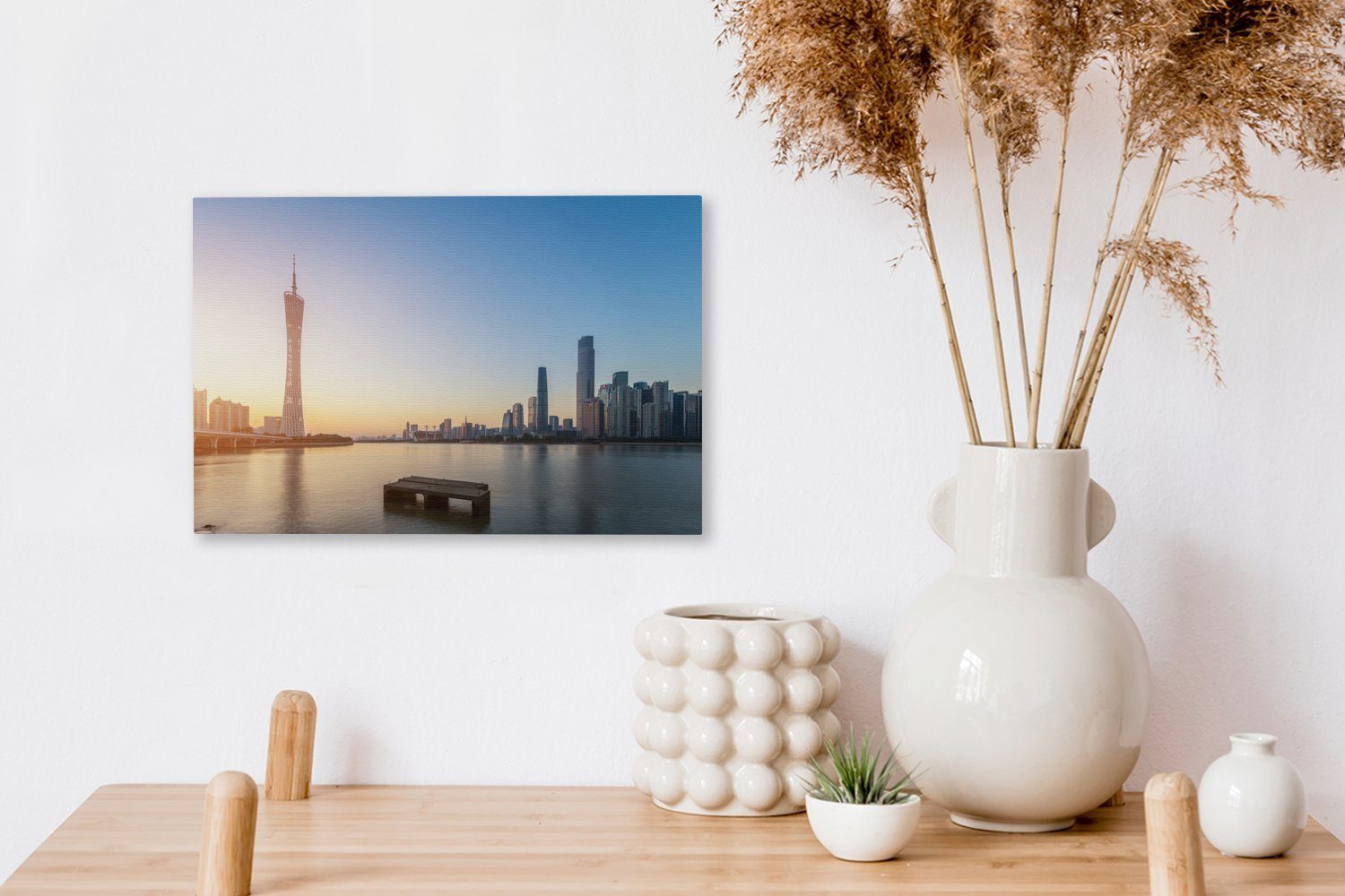 Leinwandbilder, Leinwandbild (1 blauer Aufhängefertig, in Guangzhou, Klarer Himmel cm Wandbild St), 30x20 Wanddeko, OneMillionCanvasses®