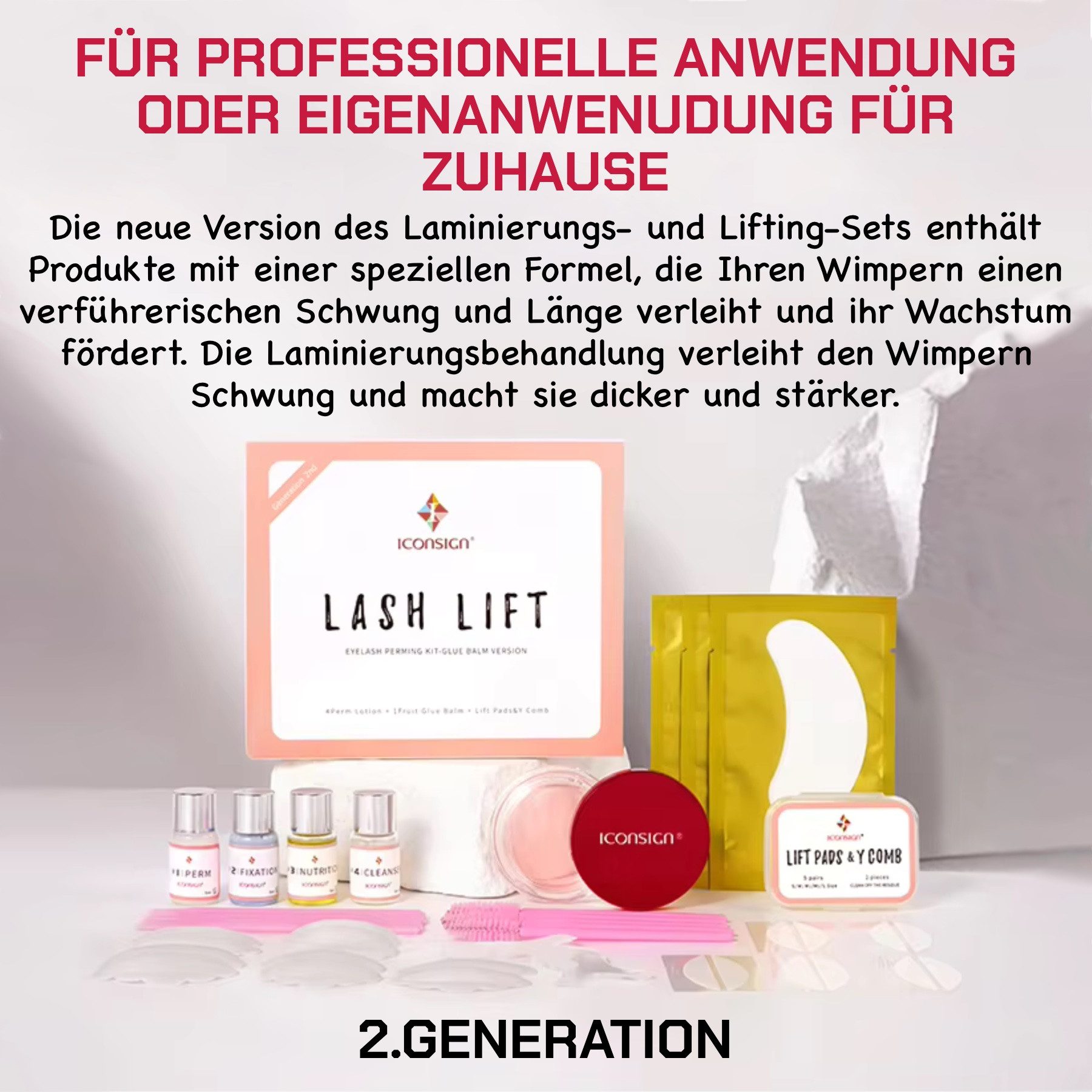Iconsign Einzelwimpern Wimpernlifting Set der 2 Generation mit Cream Kleber, 1 tlg., Pflegt die Wimpern, Mit neue Creme-Balsam Kleber