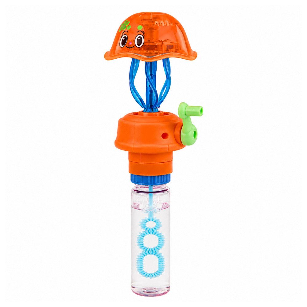 LEAN TOYS Seifenblasenmaschine Seifenblasenstab Quallenfigur Kinderspielzeug, LED-Licht, Handkurbel, bewegliche Tentakel, 40 ml