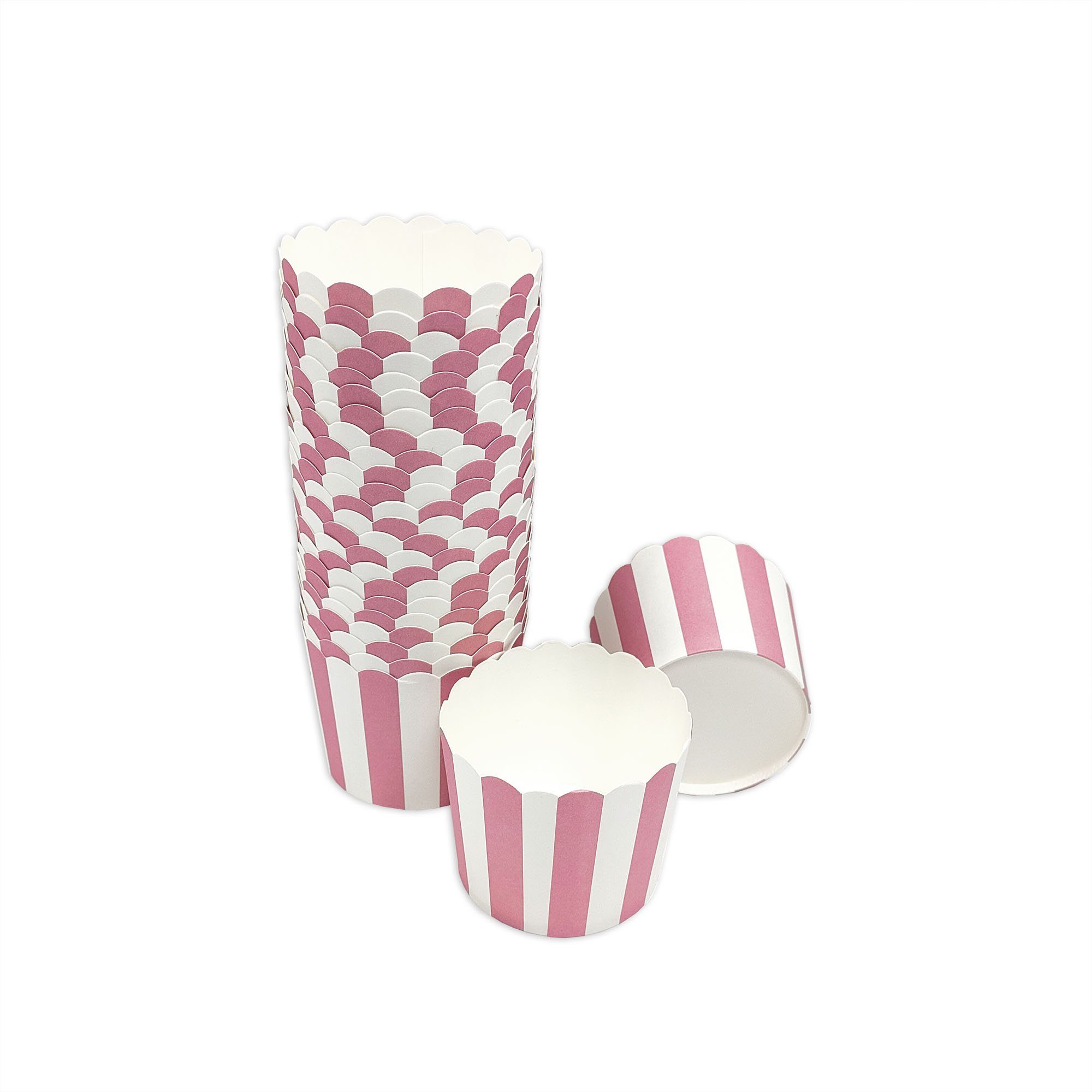 Frau WUNDERVoll Muffinform Muffin Backformen, groß Durchmesser 6,1 cm, rosa- weiße Streifen, (25-tlg)