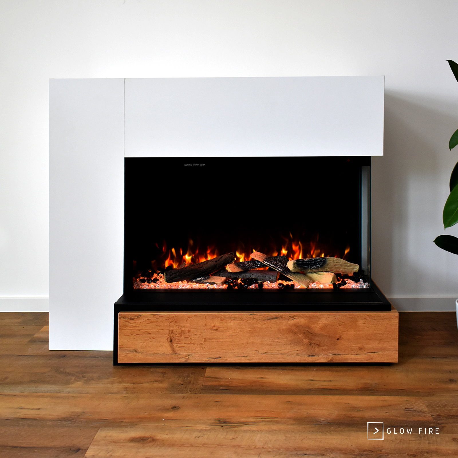 GLOW FIRE Elektrokamin Einstein E-Motion 3D, Elektrischer Kamin mit 3D Feuer mit Heizung, täuschend echte Flamme mit Heizung, 3 Dekorationen