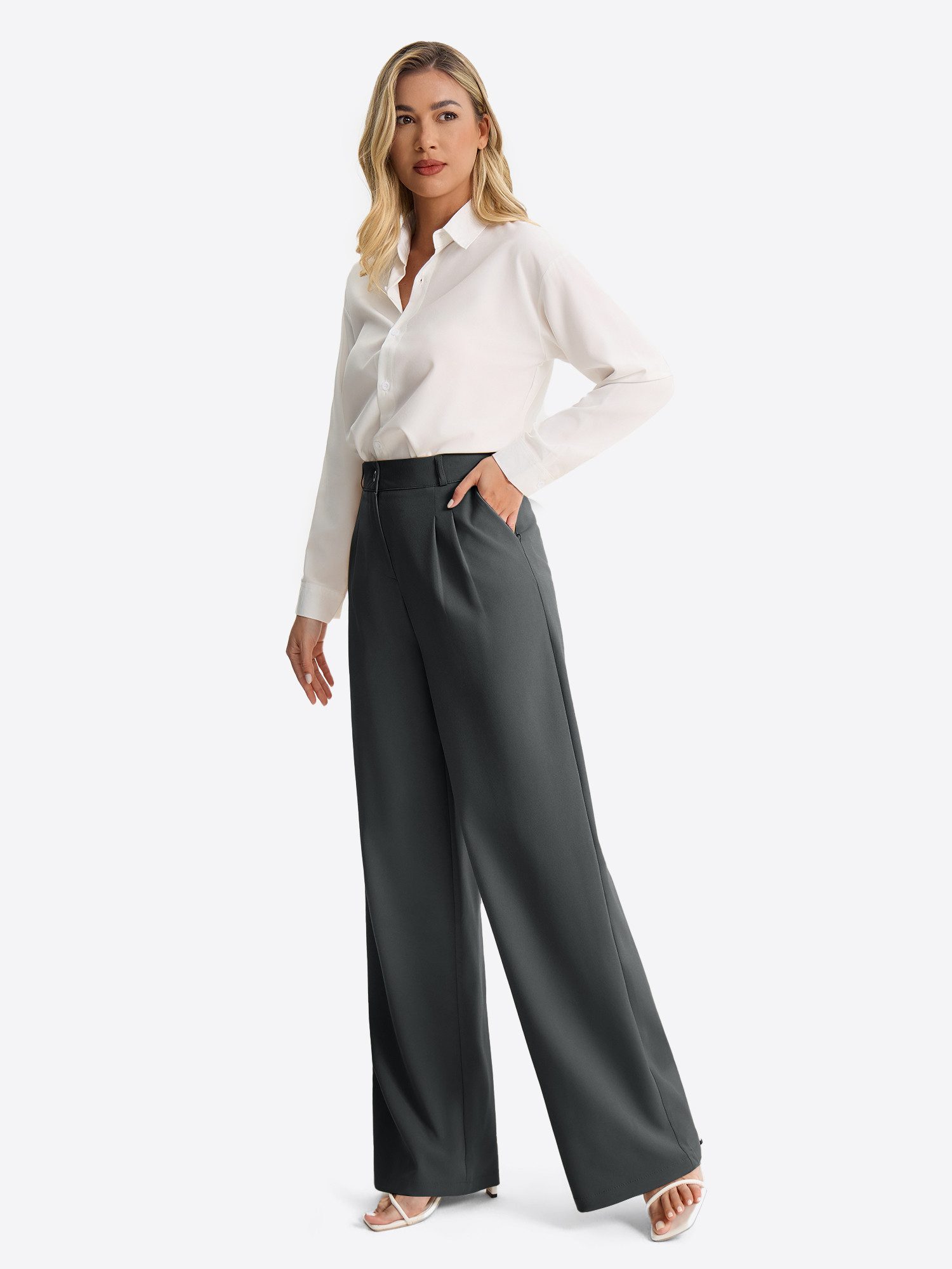 Imily Bela Palazzohose Damen Palazzohose mit Bundfalten und hoher Taille (Packung, 1-tlg., 1per-Pack) mit Knöpfen