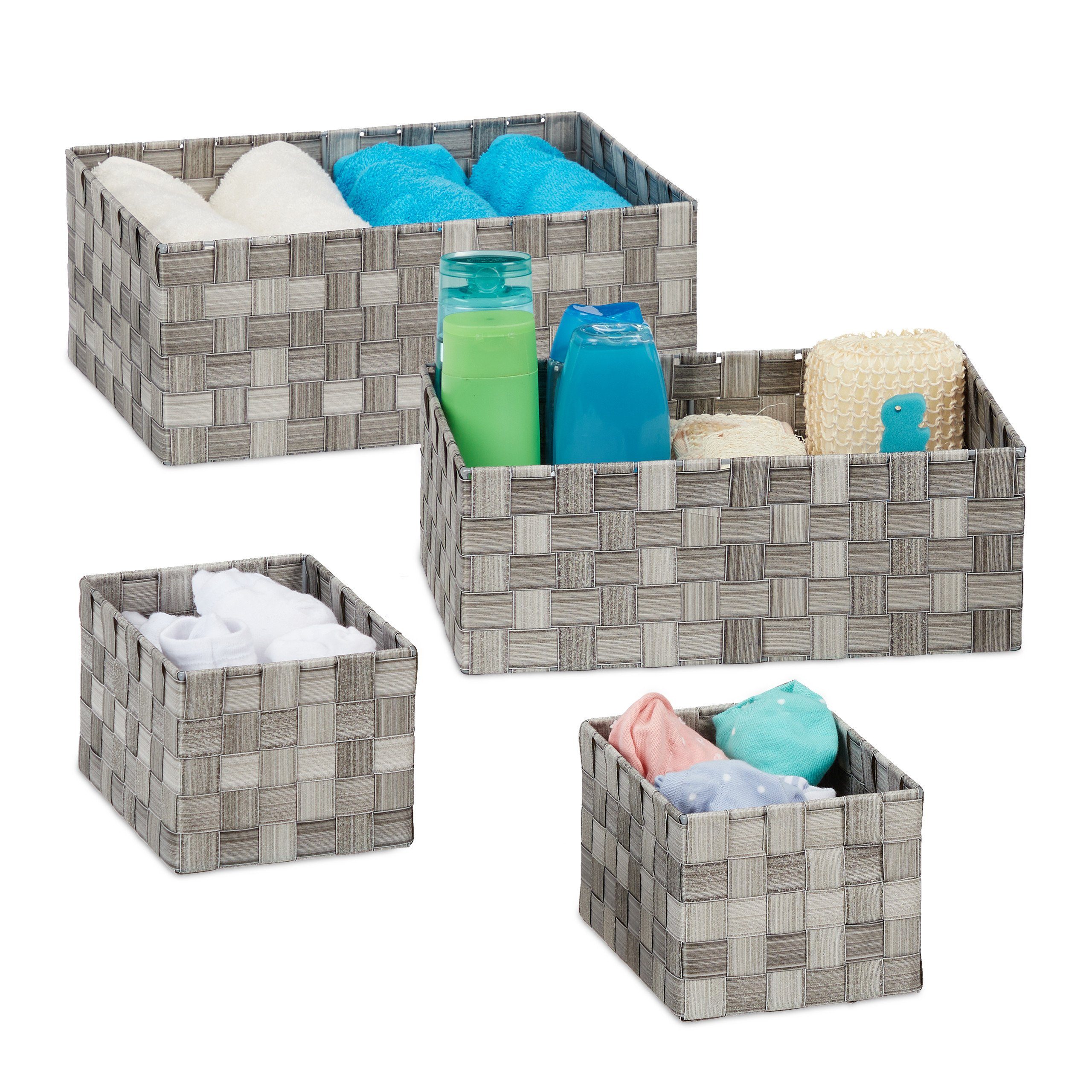 relaxdays Aufbewahrungskorb Flechtoptik 4er Set, Grau günstig online kaufen