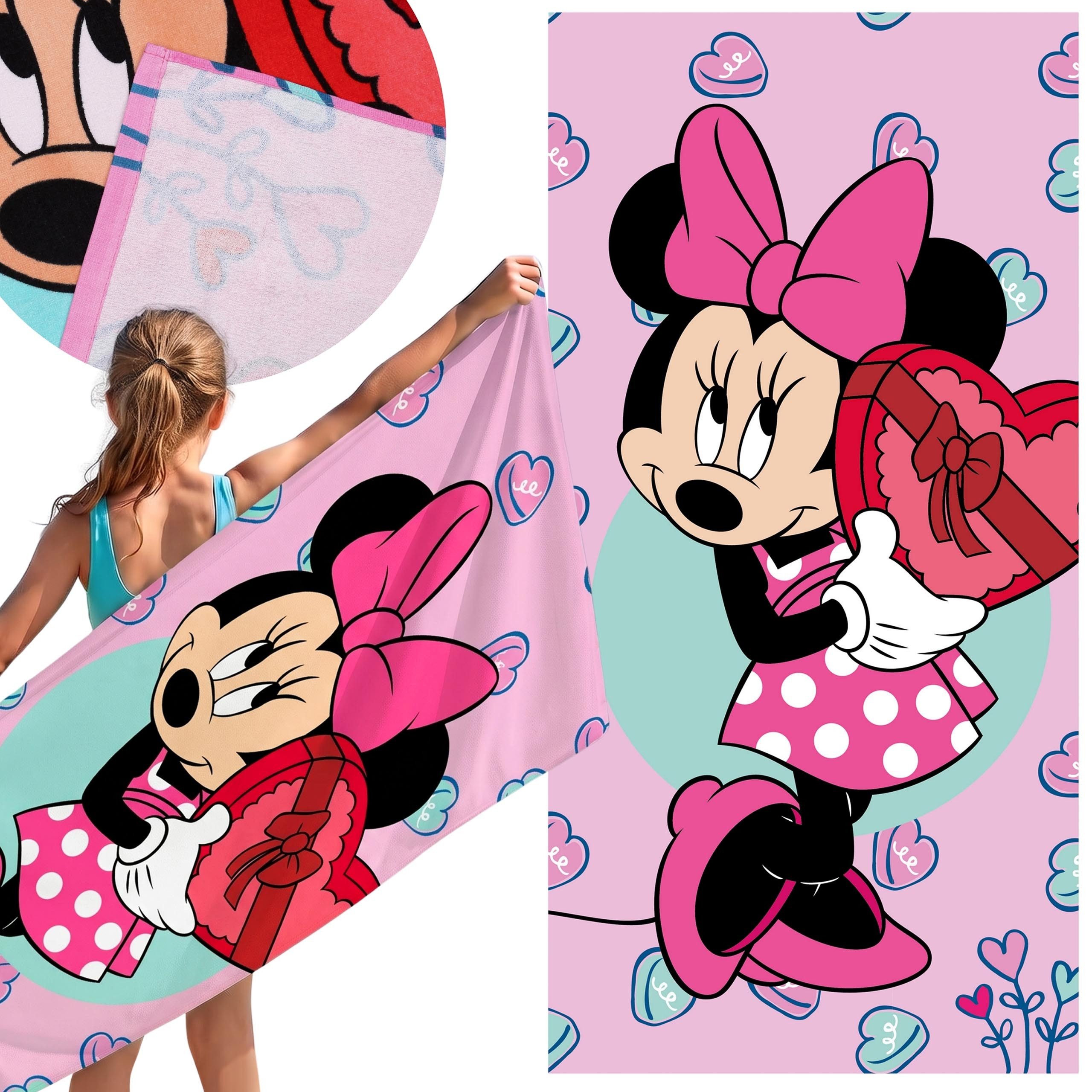 Sarcia.eu Kapuzenhandtuch Minnie Mouse, rosa Strand- und Badetuch aus Baumwolle, 70 x 140 cm