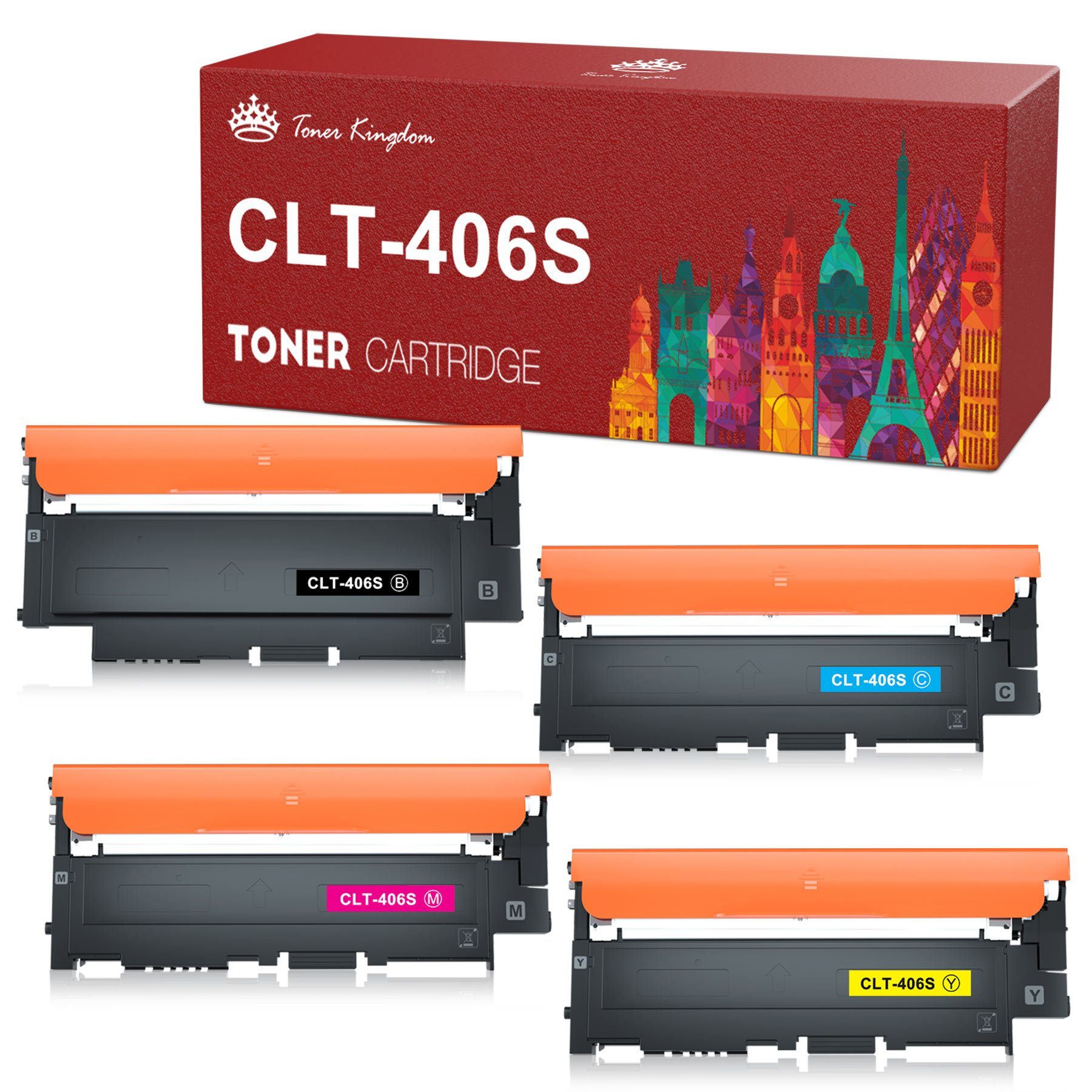 Toner Kingdom Tonerpatrone CLT-406S CLT-P406C 4-St für SAMSUNG Xpress C460W, (CLP-367W CLP-368 CLX-3300 CLX-3302, 4-St) Schwarz, Magenta, Cyan, Gelb