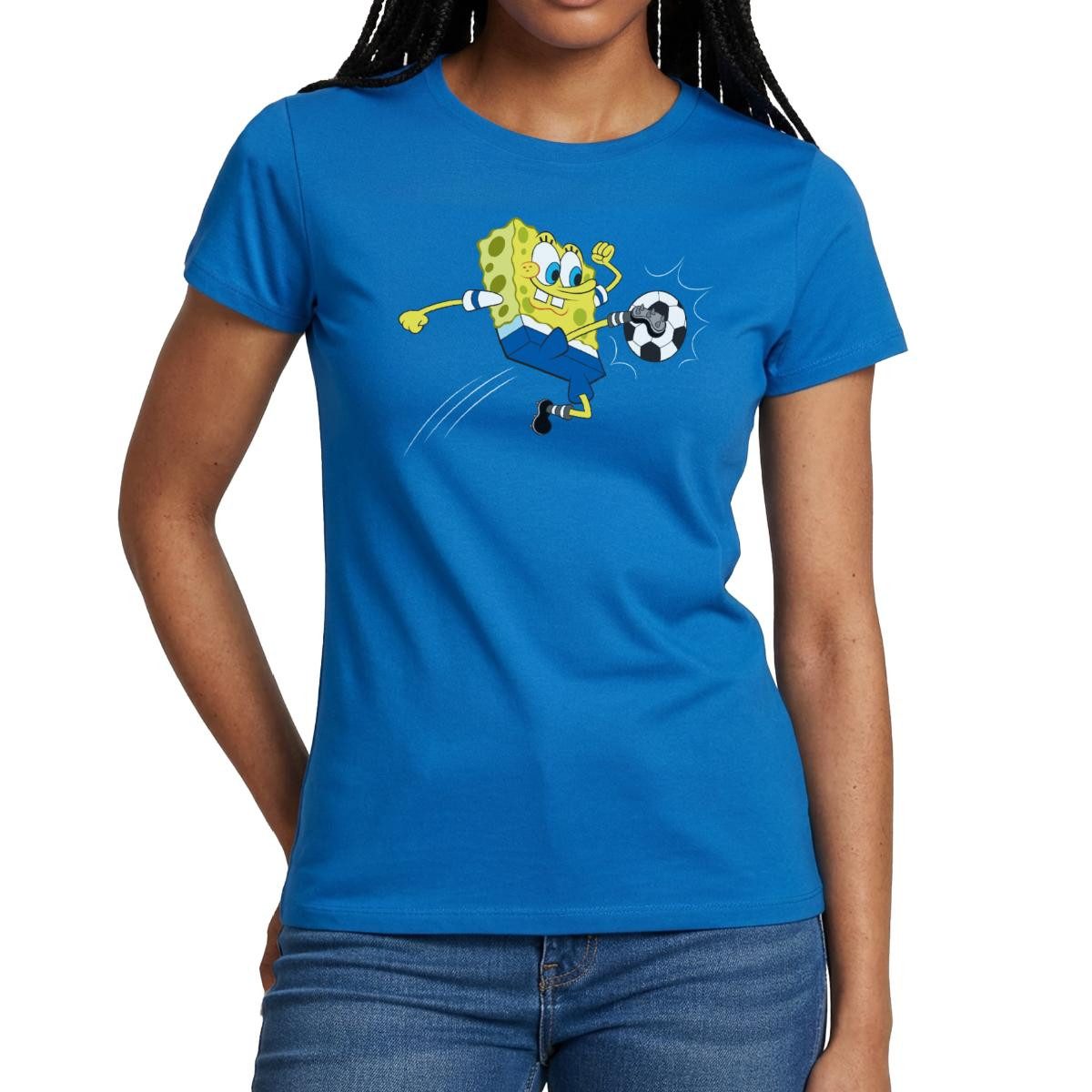 T-Shirt Spongebob Schwammkopf Kickt Einen Fußball Frauen T-Shirt