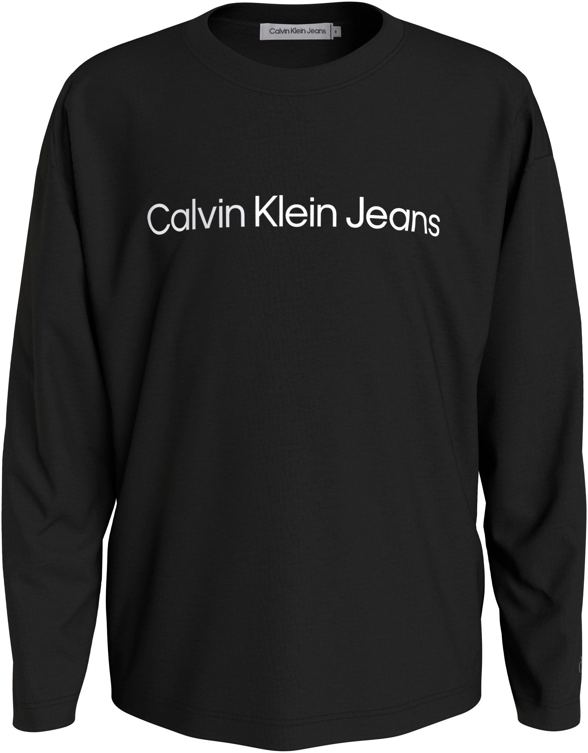 glänzenden LOGO Jeans mit Klein T-SHIRT LS Langarmshirt INST. Black RELAXED Ck Calvin Logodruck