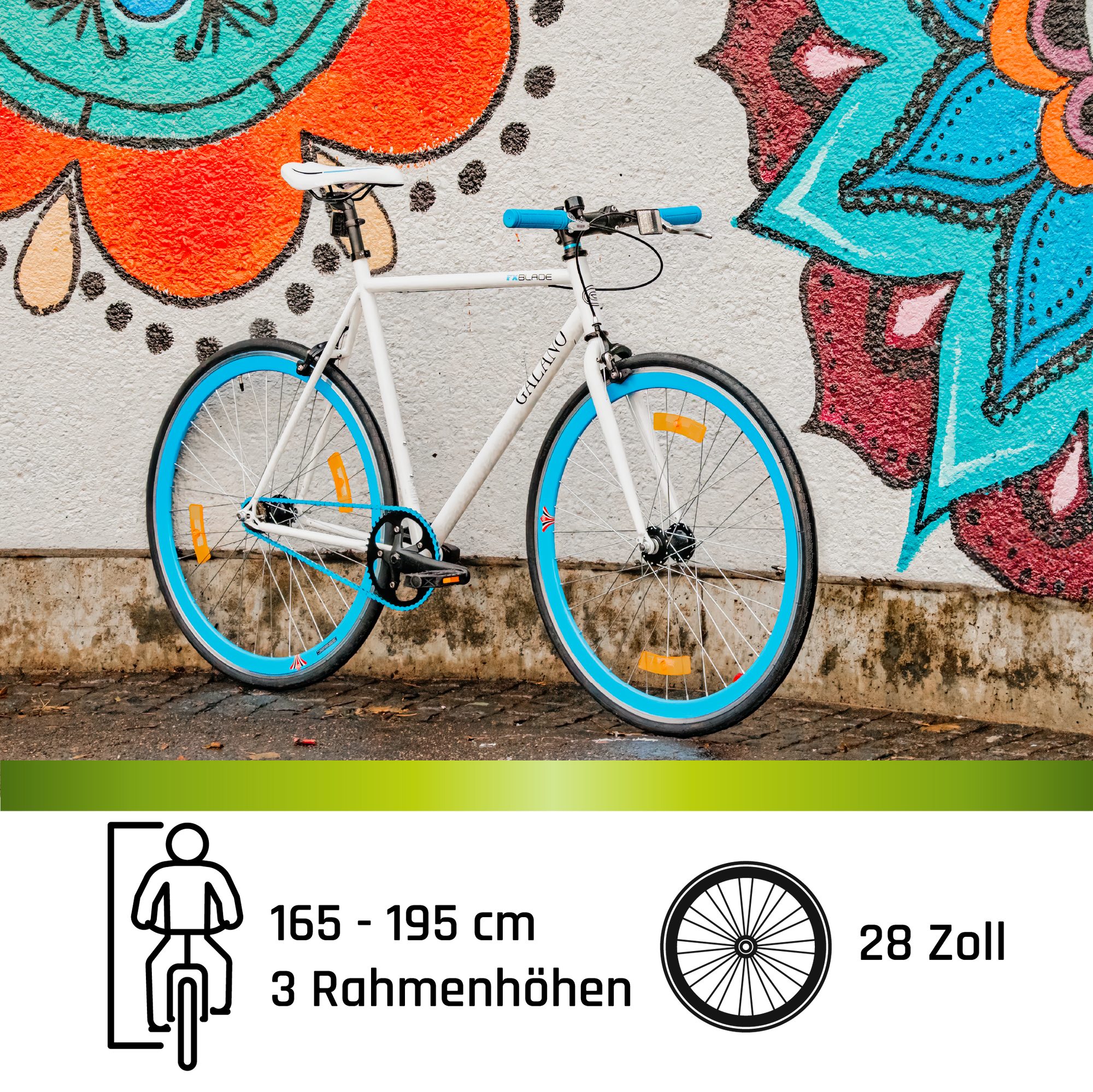 Galano Singlespeed Blade, 1 Gang, ohne Schaltung, Fixie Fahrrad Singlespeed Damen Herren 165 - 195 cm retro Urban Bike