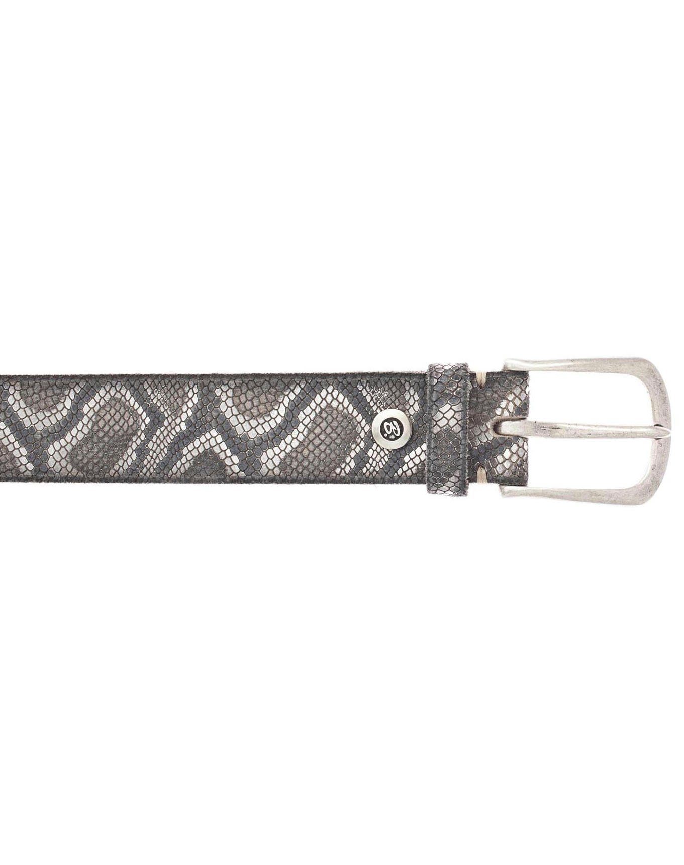 Snakeprägung mit Metallic b.belt Ledergürtel schwarz-silberfarben