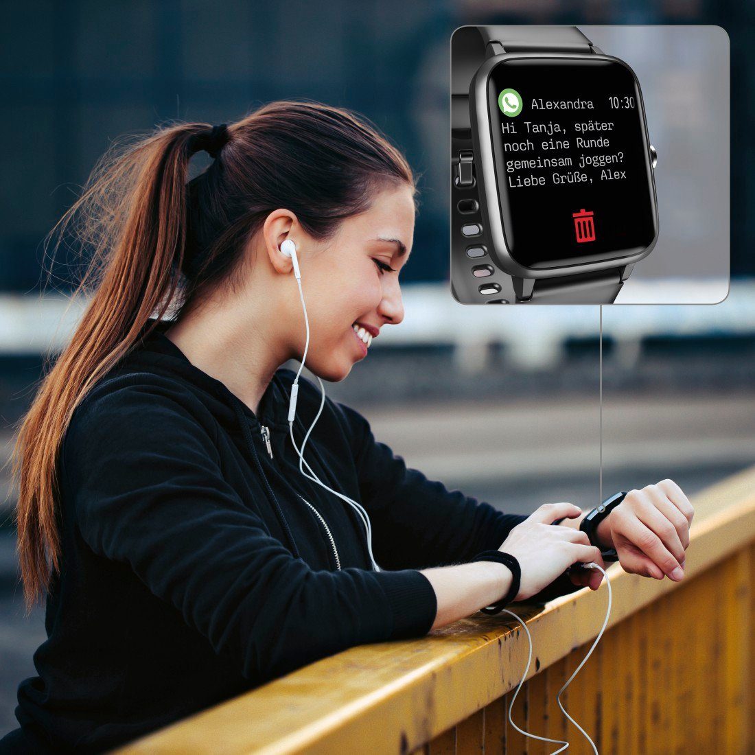 Hama Fitnesstracker wasserdicht Schritte von (3,3 Messung Smartwatch GPS Zoll), Wecker, Herzfrequenz Kalorien Musiksteuerung, Timer Wetter Schlaf,Tempo,Trainingszeit, cm/1,3