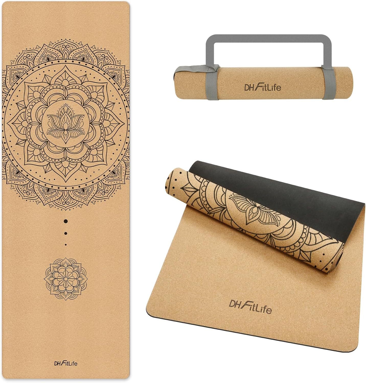DH FitLife Yogamatte 5 mm, rutschfeste Fitnessmatte mit Tragegurt, Gymnastikmatte für Yoga & Pilates