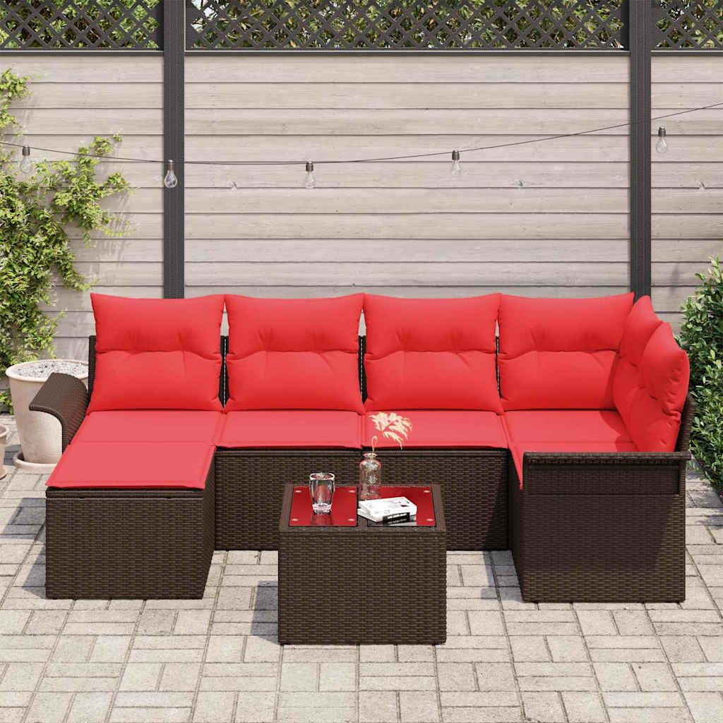 vidaXL Gartenlounge-Set Gartensofa-set mit Speicher 7 pcs Braun Poly-Rattan, (7-tlg)