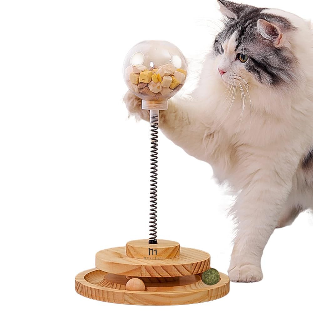 Ledander Snackball KatzenSpielzeug mit Futterball Snackball, Katzen Spielzeug Roller Tracks mit Drehteller,Katzenspielzeug Aus Holz