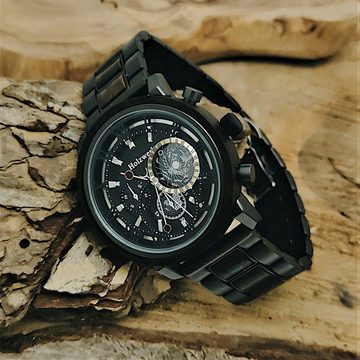 Holzwerk Chronograph BRAMSCHE Herren Edelstahl & Holz Armband Uhr in schwarz, grau