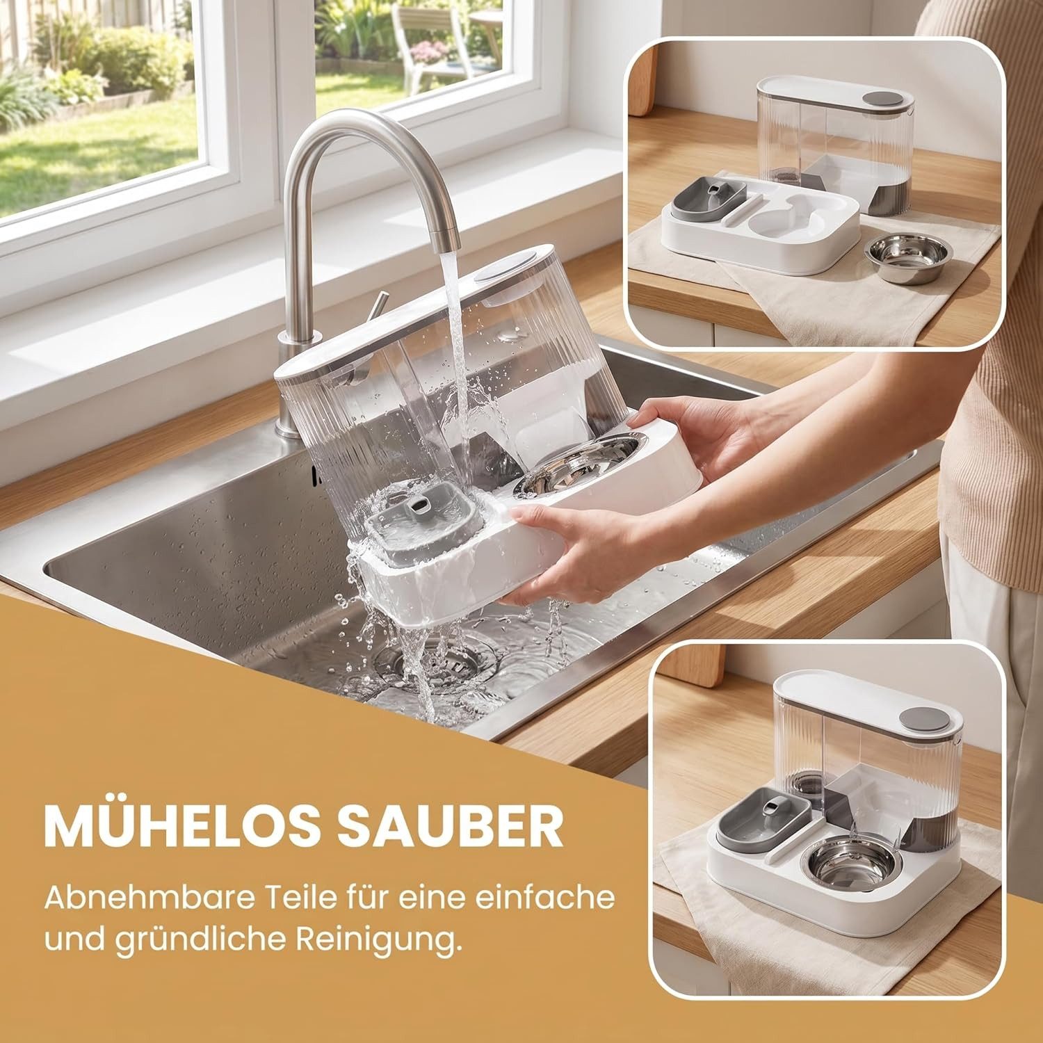 FELIXLEO Fisch-Futterautomat Katzen Futterautomat 2 in 1 Futter und Wasserspender Edelstahl