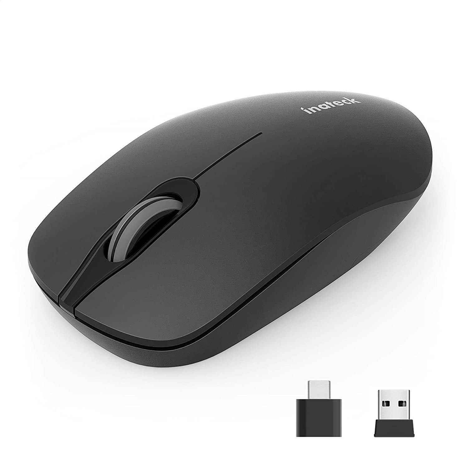 1500 Schwarz Maus Inateck für GHz Empfänger) DPI USB A/C PC Silent 2.4 Funkmaus Kabellose Maus (2