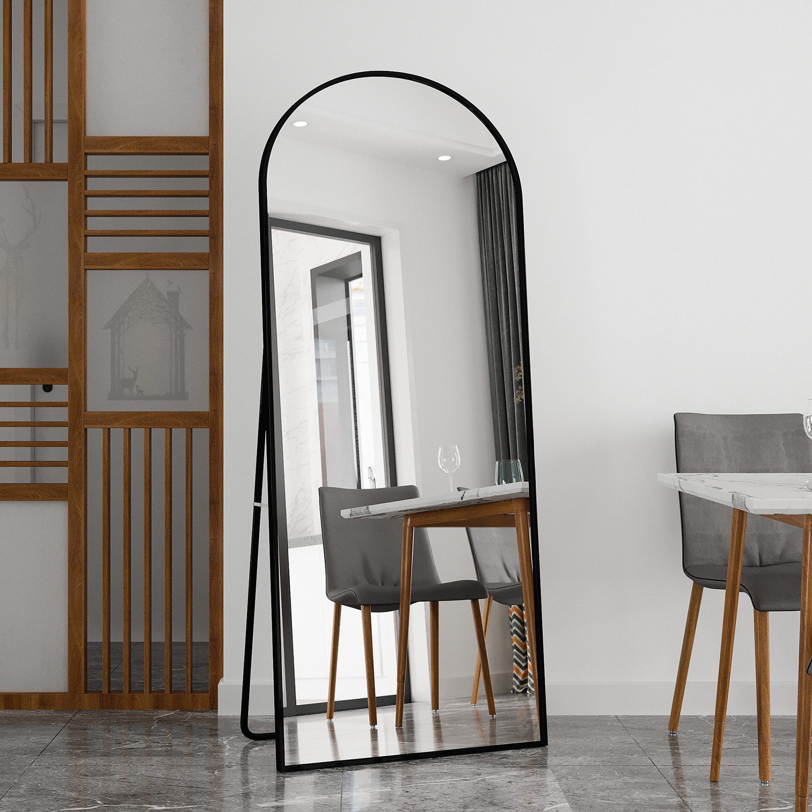 Furnishings Home Ganzkörperspiegel 180x80 Spiegel groß Wandspiegel Schwarz/Gloden mit Metall Alu Rahmen (1-St., Flurspiegel Bodenspiegel, Rechteckig), für Schlafzimmer Garderobe Wohnzimmer Hotel Friseurladen