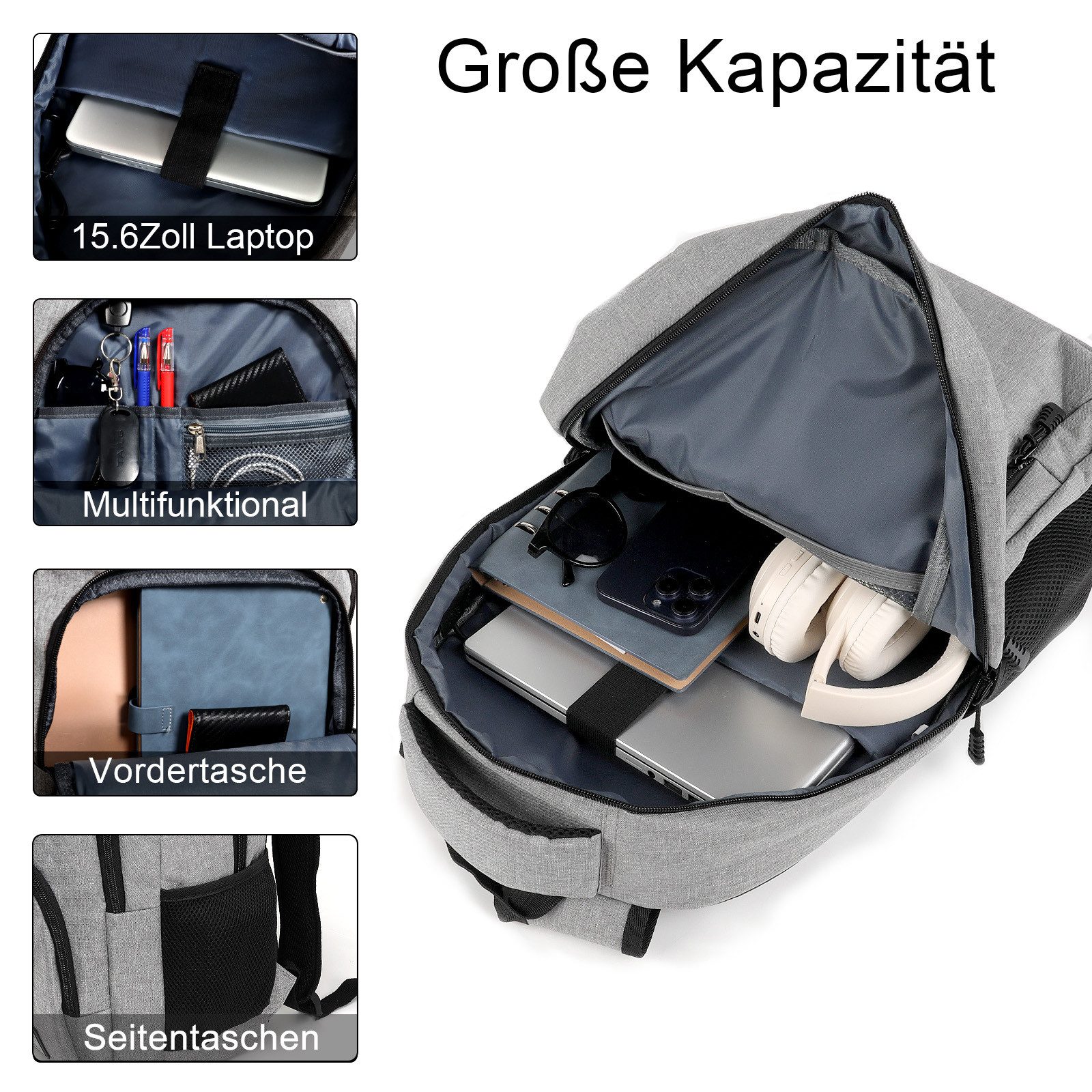 TAN.TOMI Rucksack Laptop Rucksack Herren Große Kapazität Casual Rucksack, für 15,6" Laptop mit USB Ladeanschluss für Reisen