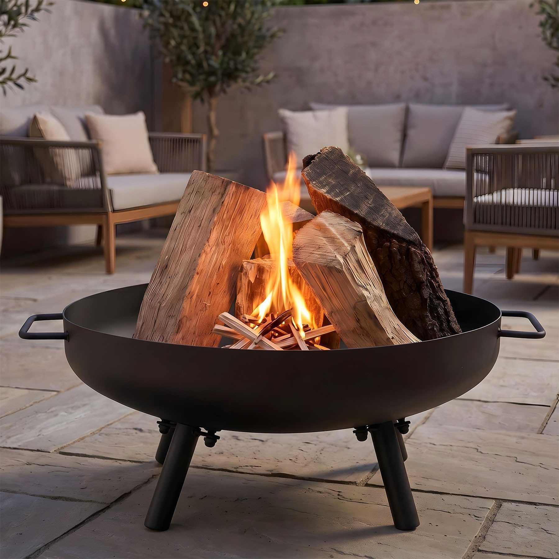 Levandeo® Feuerschale, Feuerschale Garten 50cm Eisen Schwarz Feuerstelle Terrasse Outdoor