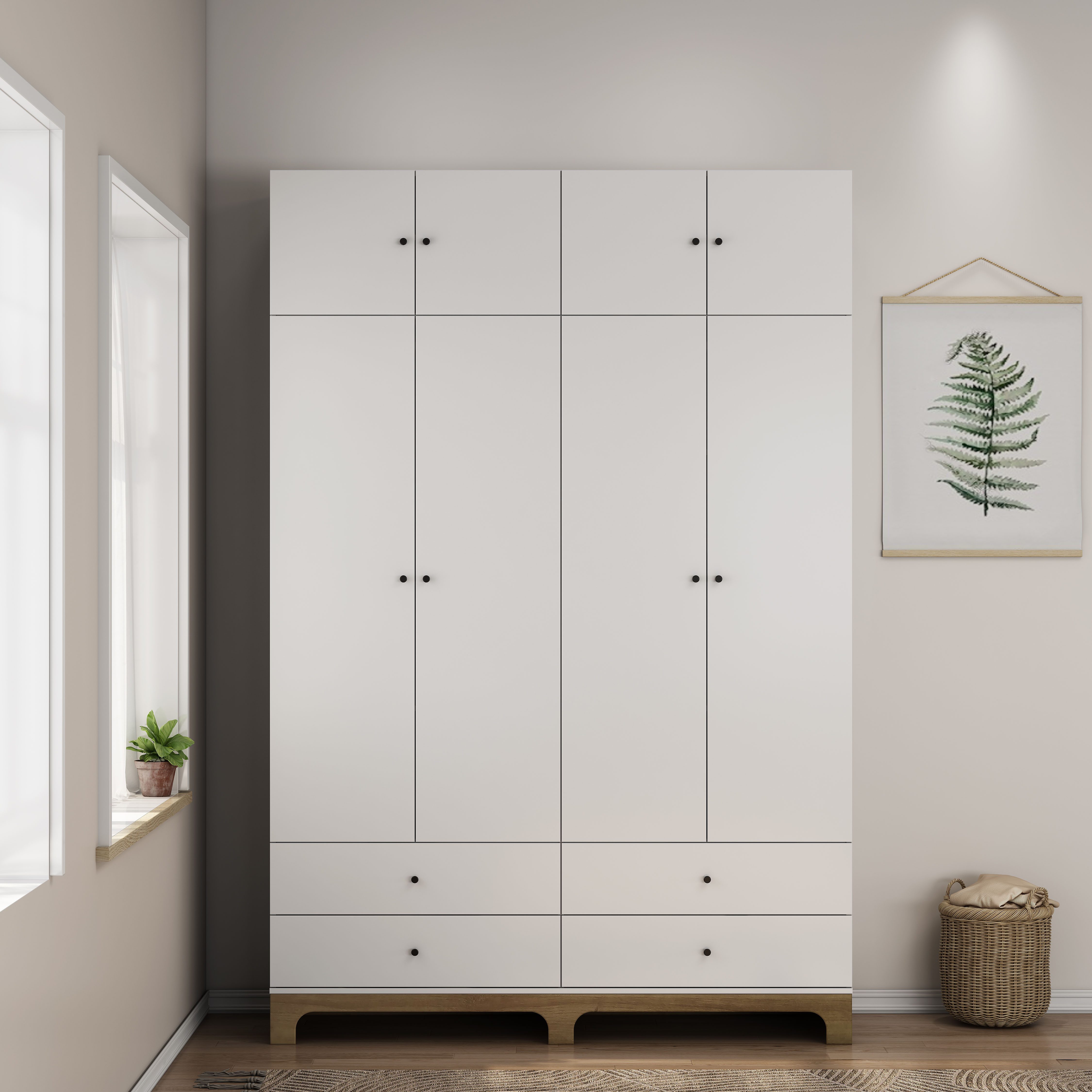 OTTO home Kleiderschrank Oslo Schlafzimmerschrank Garderobe weiß Landhaus Bestseller Schlafzimmerschrank mit 4 Türen und 4 Schubladen, Breite 160cm