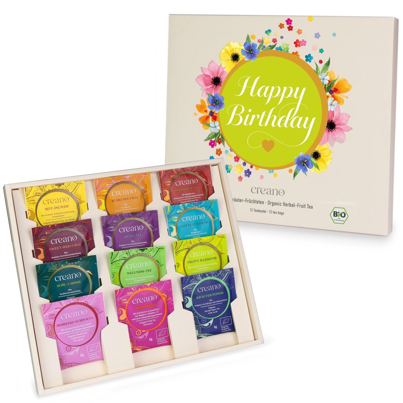 Creano Tee Bio Kräutertee Geschenkset - Happy Birthday - 12x Bio-Teebeutel 24g*, 1 x 12 St.