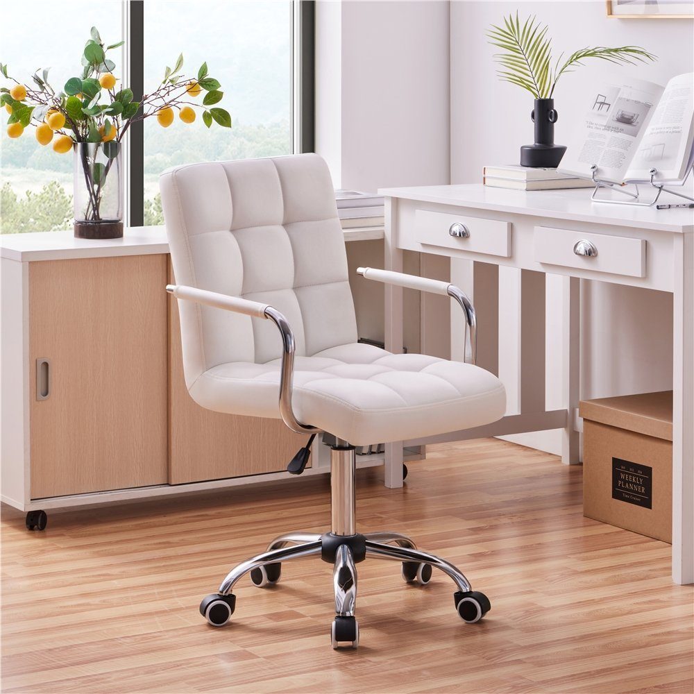 Chefsessel, Weiß Drehstuhl ergonomischer höhenverstellbar Bürostuhl Yaheetech