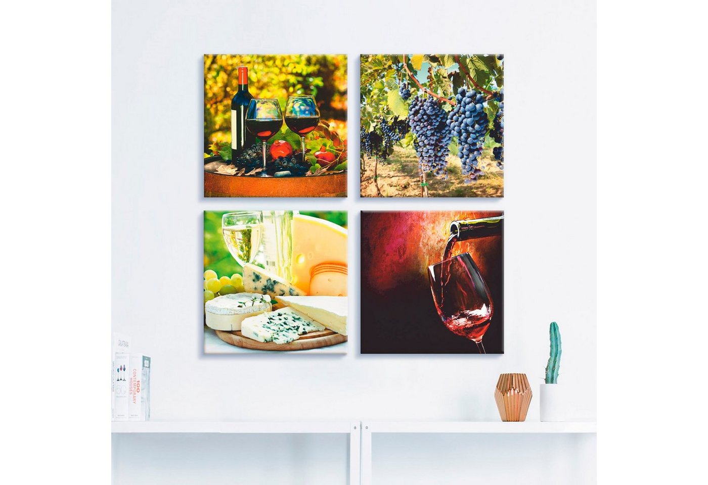 Artland Leinwandbild »Gläser Rotwein, Trauben, Käse«, Getränke (4 Stück)-HomeTrends