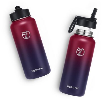 OKWISH Isolierflasche Thermosflasche Isolierte Trinkflasche Wasserflasche 1 Liter Edelstahl, BPA-Frei Auslaufsicher Kohlensäure geeignet 1L 2 Strohhalm 2 Deckel