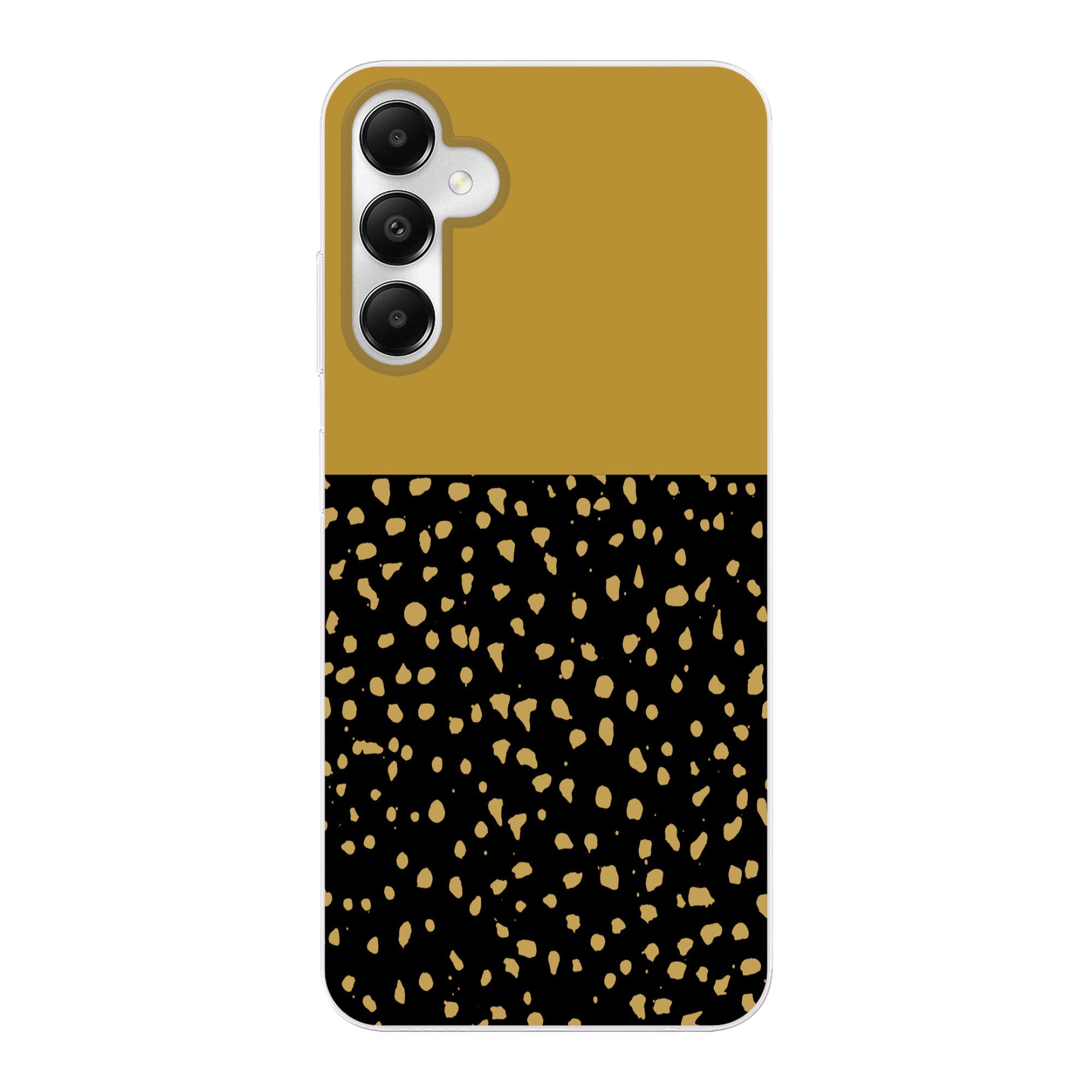 MuchoWow Handyhülle für Samsung Galaxy A05s Polka dots - Ockergelb - Schwarz, Smartphone-Bumper, Print, Handy Schutzhülle Dünn