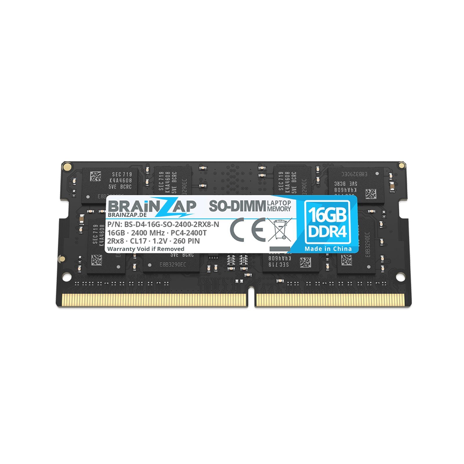 BRAINZAP 16GB RAM PC4-2400T SO-DIMM Laptop-Arbeitsspeicher (2400 MHz, CL17, 2Rx8, Non-ECC, Unbuffered, für Notebooks - Intel und)