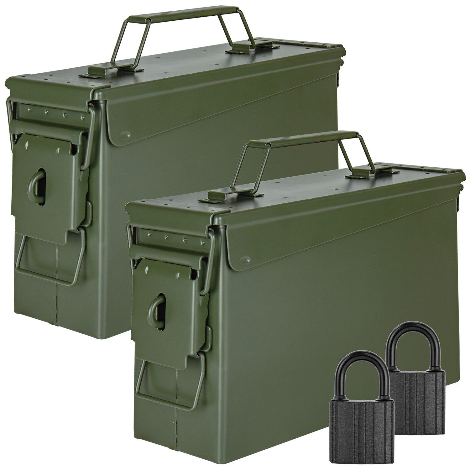Aufbewahrungsbox 2x Munitionsbox mit Schloss Box Metallkiste 28x10x18cm Grün Metall