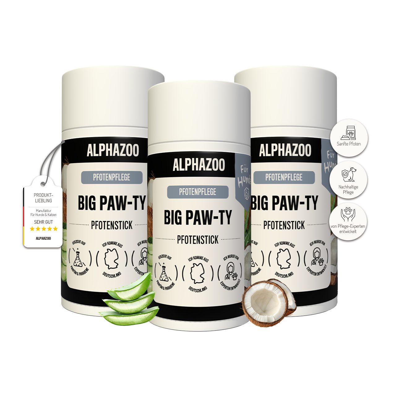ALPHAZOO Pfotenpflege Big Paw-ty Pfotenpflege für Hunde 3 x 25g, 75 ml, (3-St)