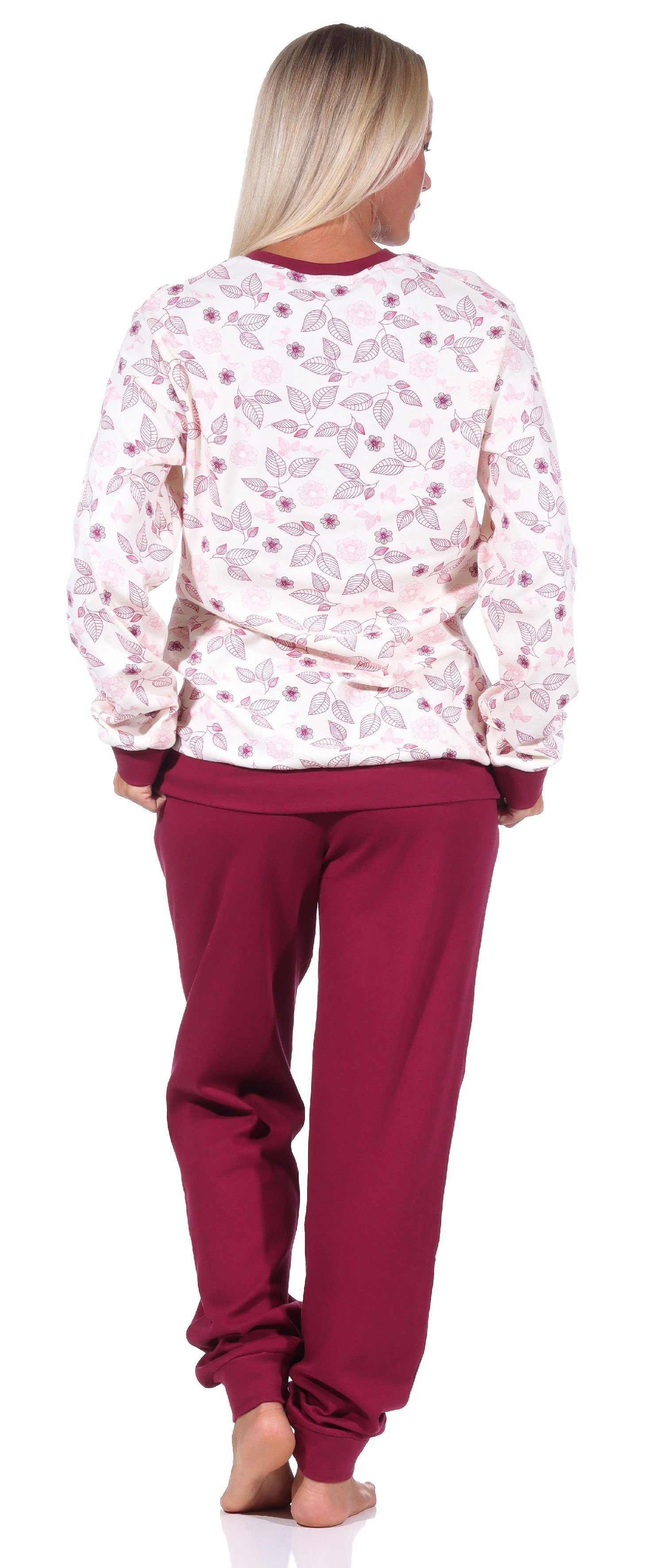 Interlock mit Übergrößen Pyjama lang Bündchen Normann Pyjama auch creme - in Damen