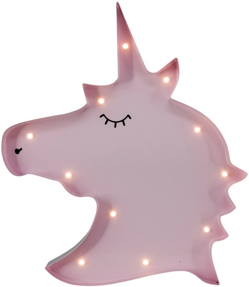 MARQUEE LIGHTS LED Dekolicht Unicorn Head, LED fest integriert, Warmweiß,  Wandlampe, Tischlampe Unicorn Head mit 11 festverbauten LEDs - 26x31cm