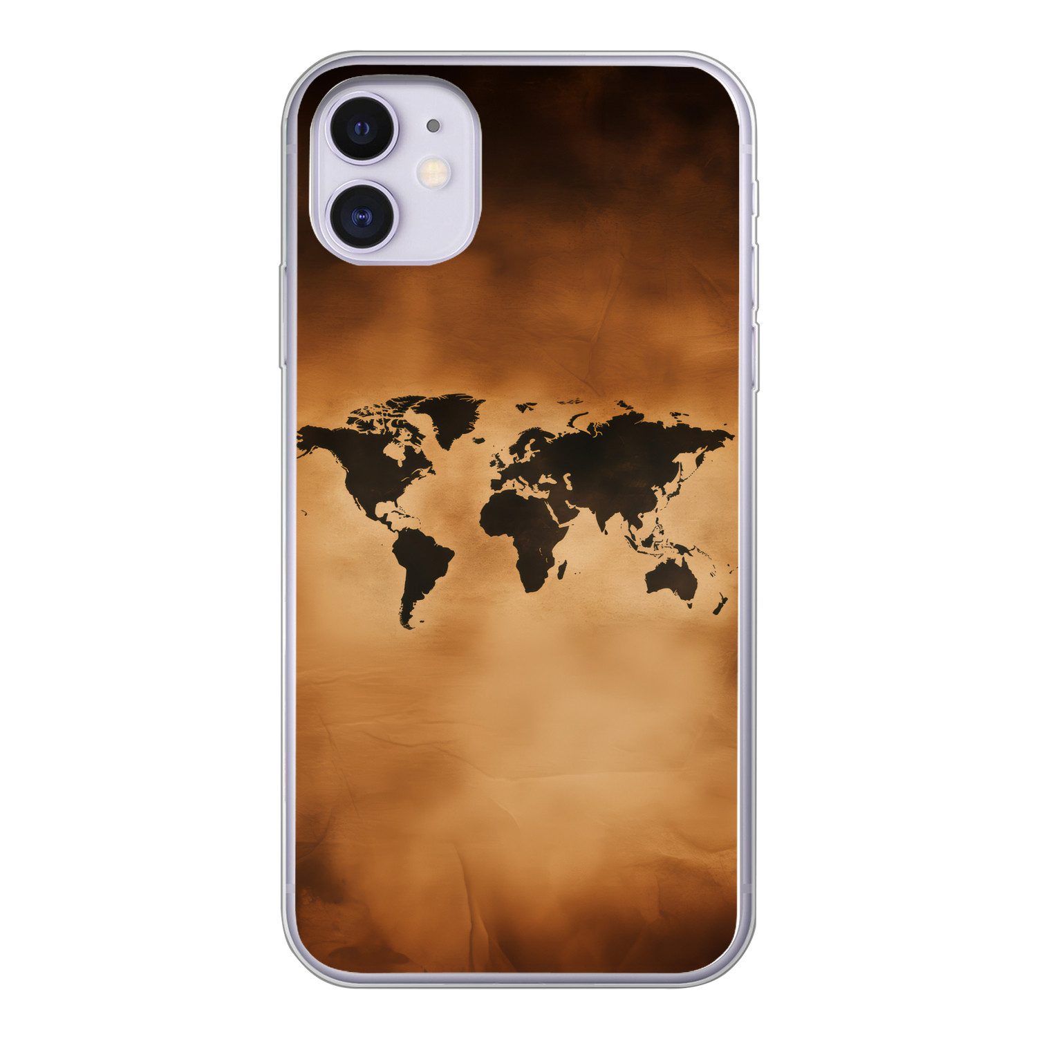 MuchoWow Handyhülle für Apple iPhone 11 Weltkarte - Braun - Karte, Smartphone-Bumper, Print, Handy Schutzhülle Dünn