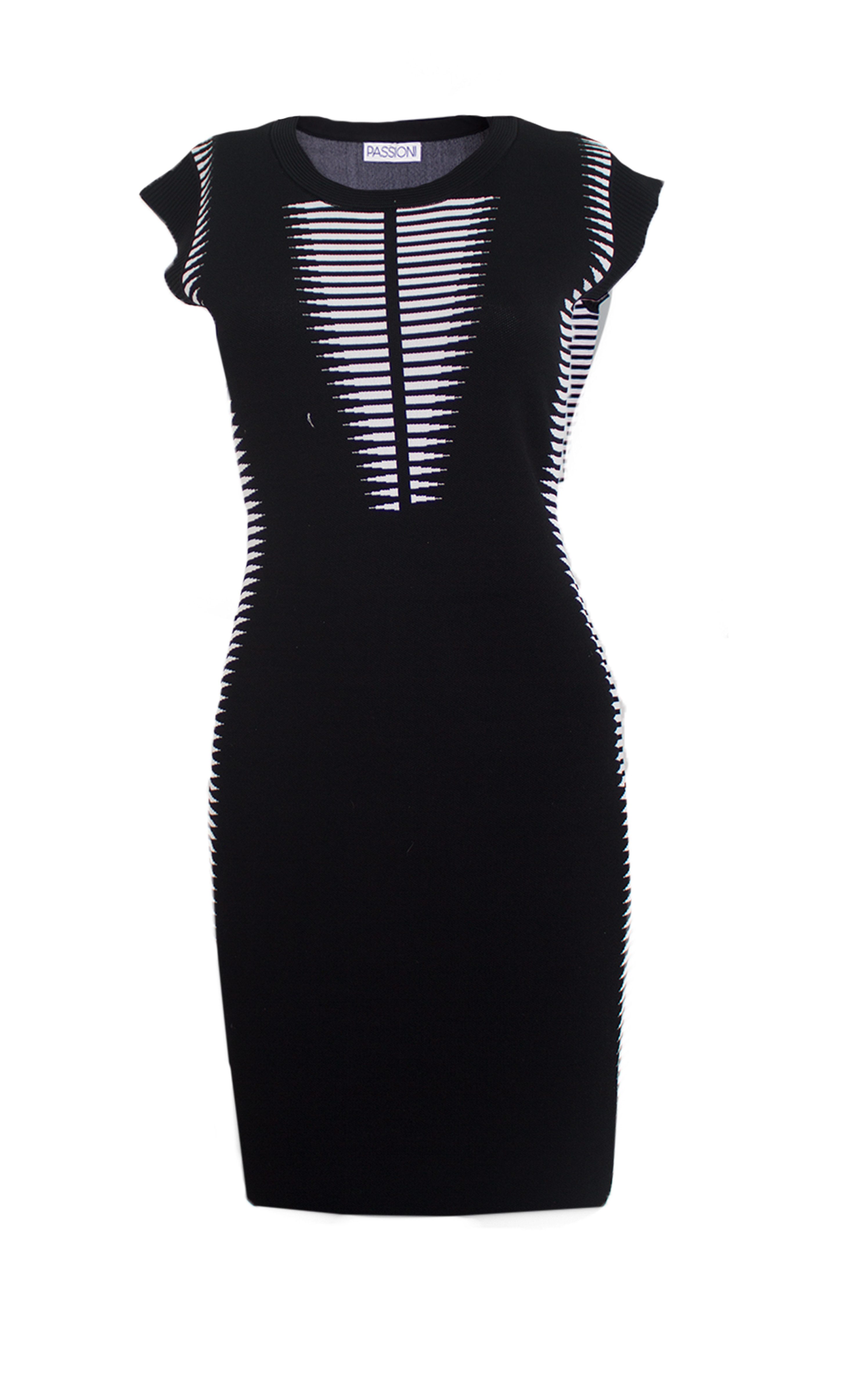 Passioni Strickkleid Figurbetontes Mini-Kleid in Schwarz mit Weißen Streifendetails