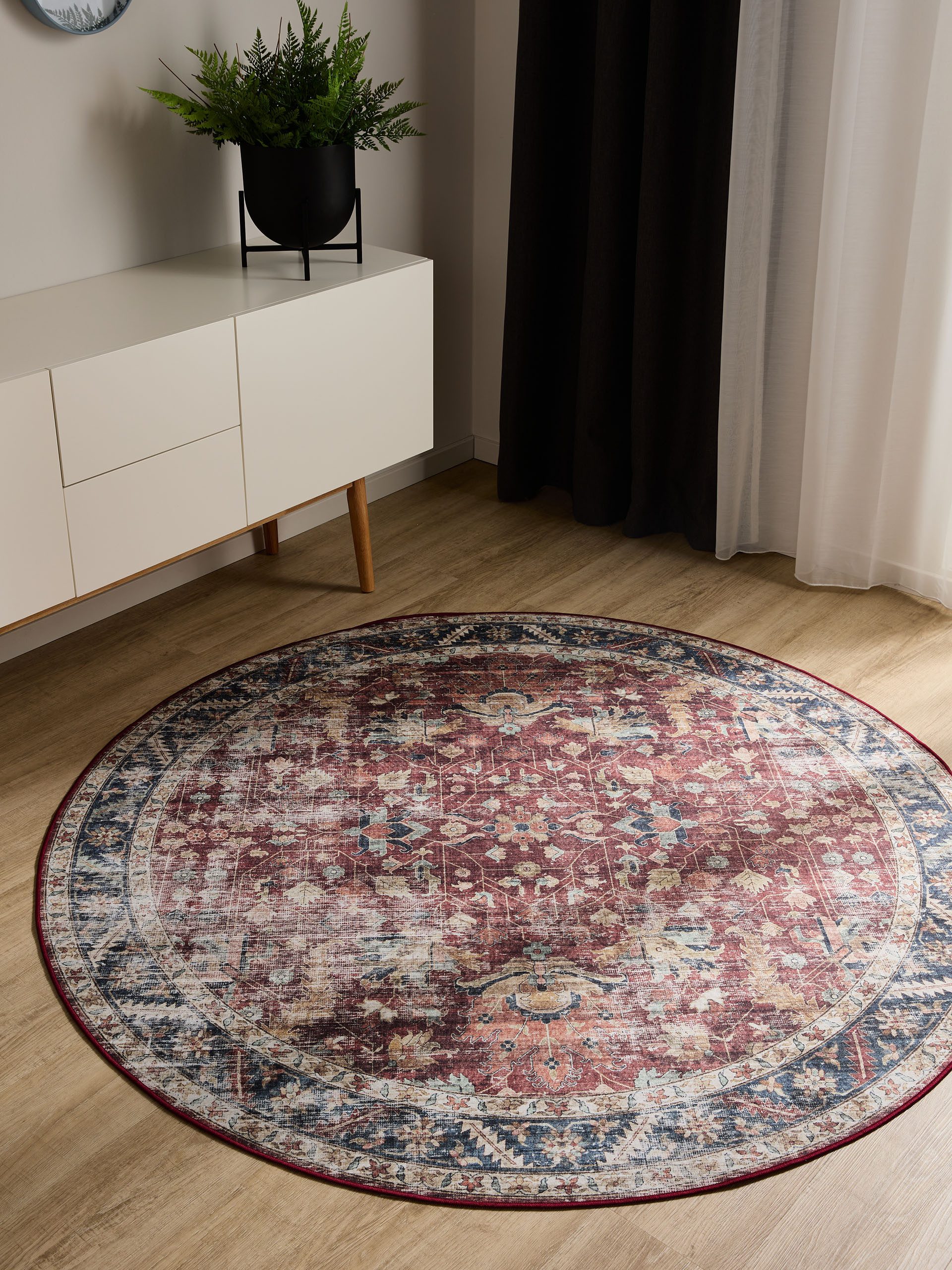 benuta Teppich George, rund, Höhe: 5 mm, Vintage-Look, Kurzflor, Teppich Wohnzimmer, Schlafzimmer, Waschbar