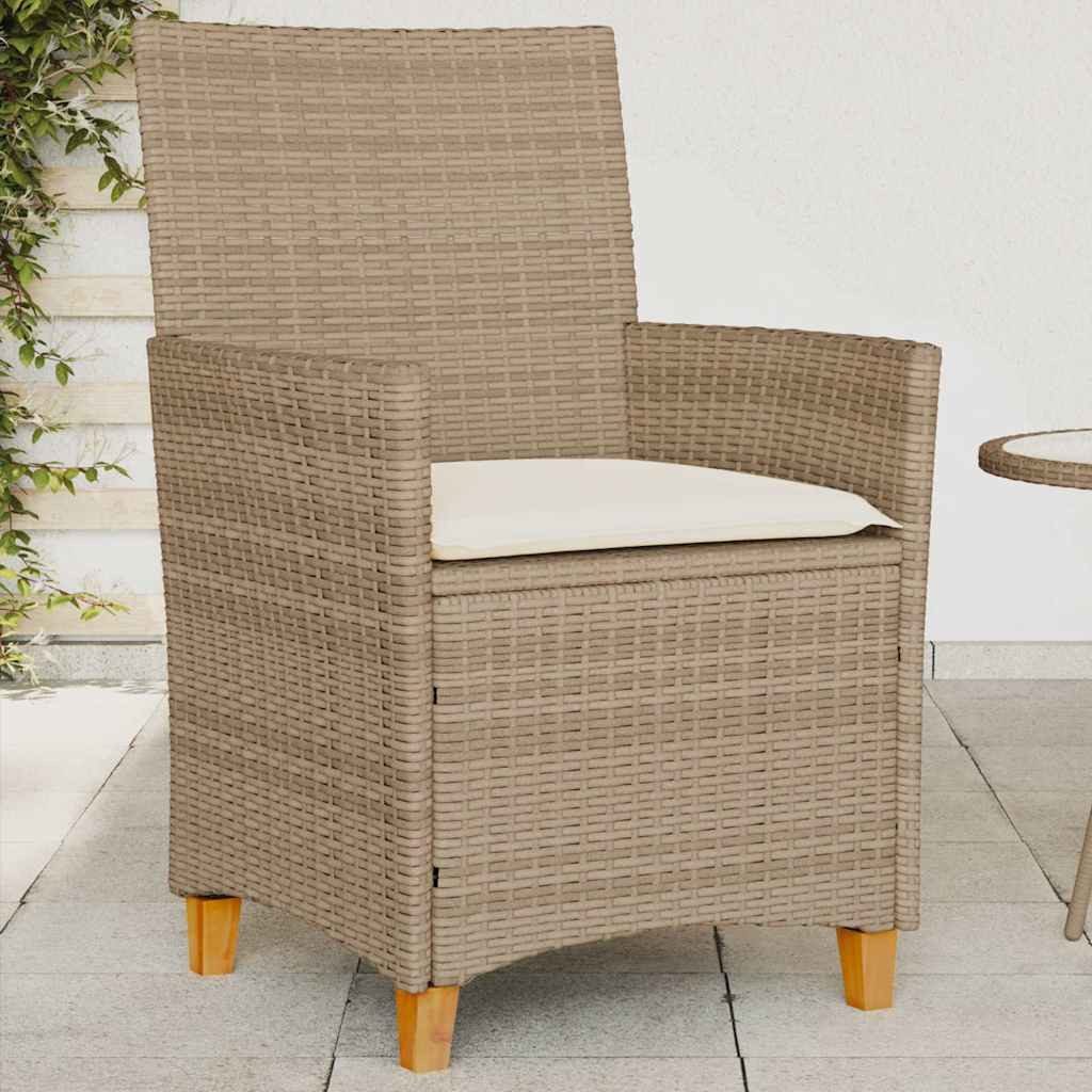vidaXL Gartenstuhl Gartenstühle mit Kissen 2 Stk. Beige Poly Rattan Massivholz (2 St)