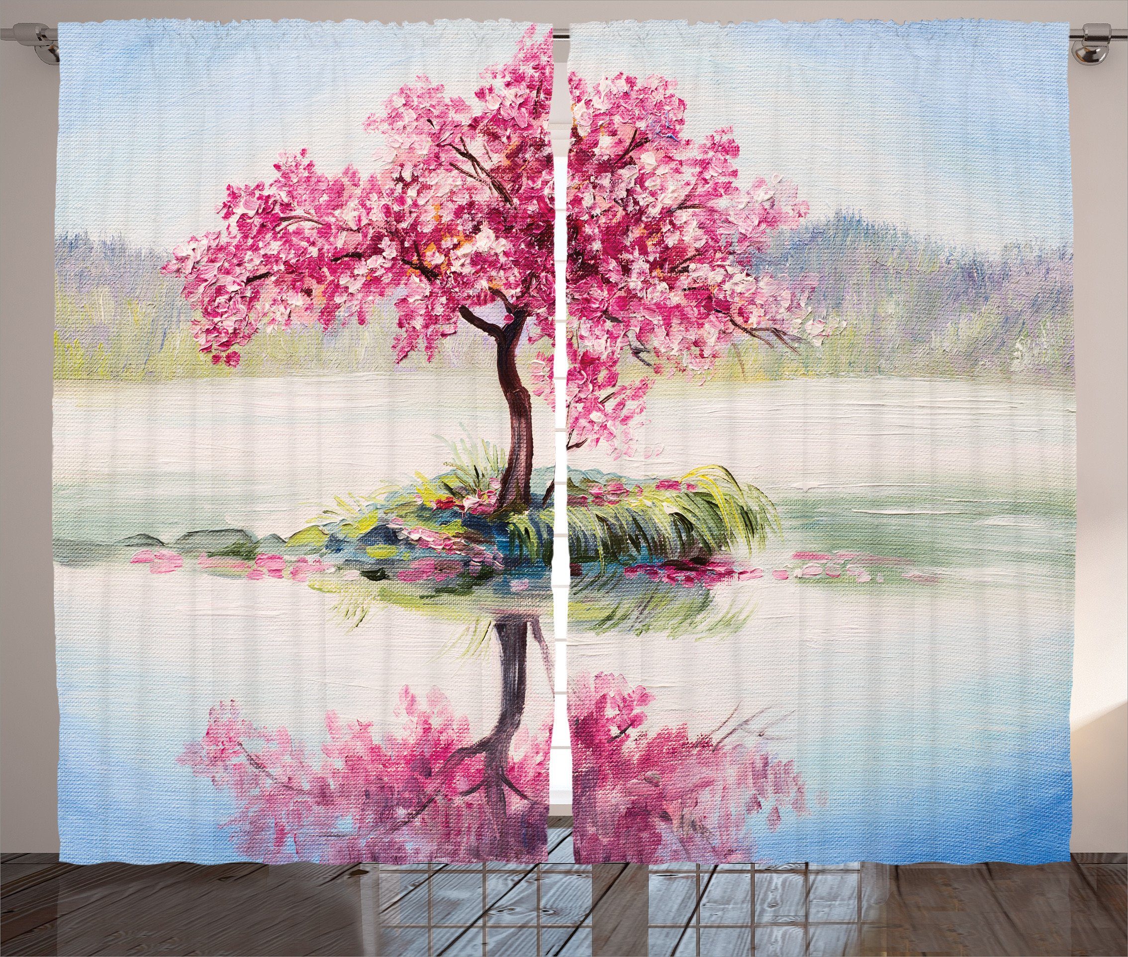 Sakura und Haken, Abakuhaus, mit Japanischer Schlaufen Kirschbaum Gardine Vorhang Kräuselband Schlafzimmer