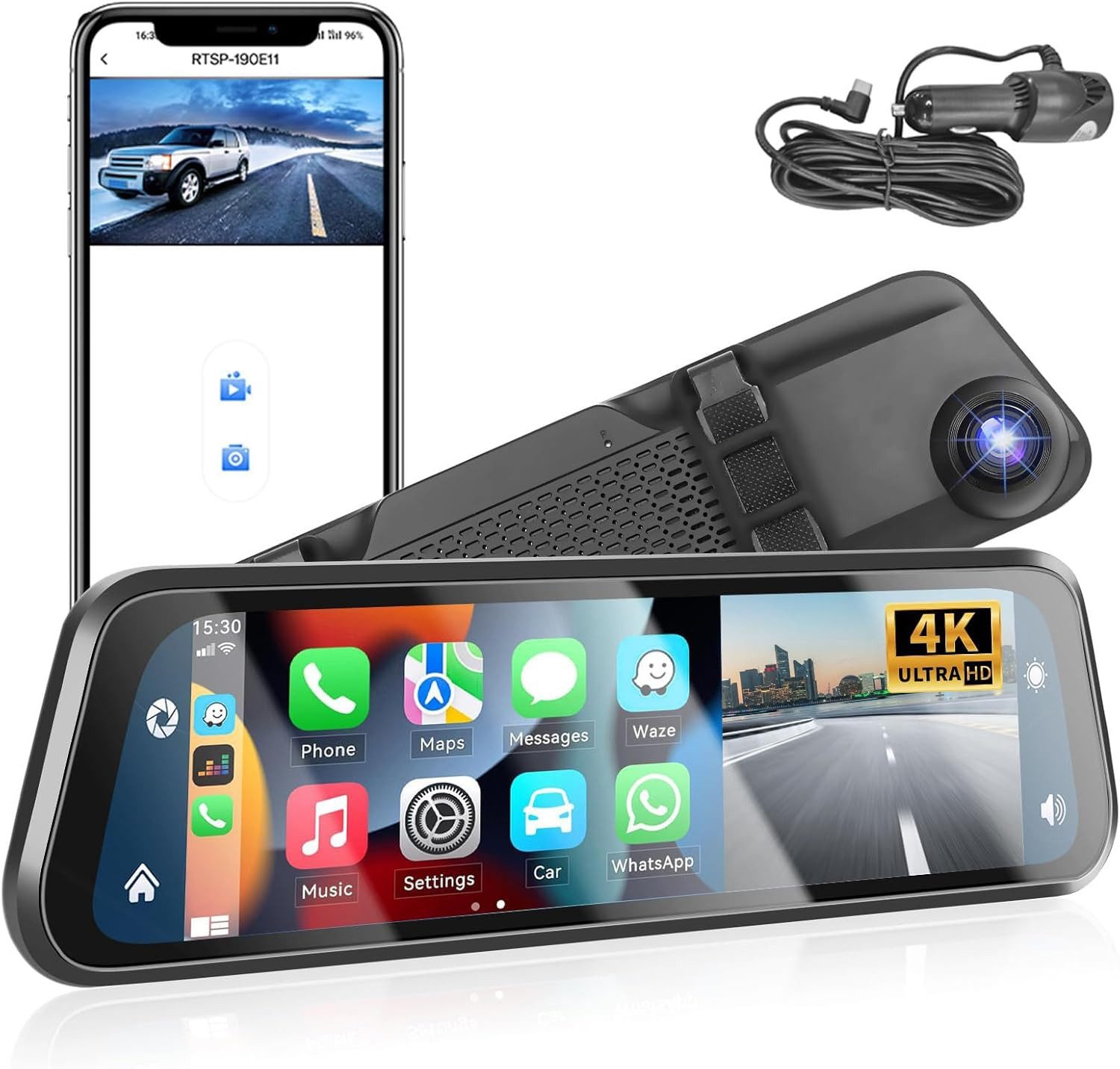12 Zoll Spiegel Dash Cam, 4K Front Spiegel Dash Cam Navigationsgerät