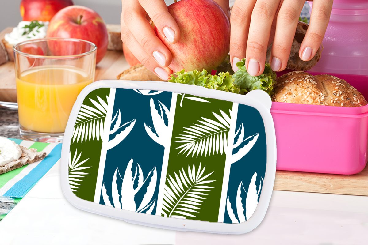 Kunststoff, Brotdose Lunchbox für Blätter Hawaii, Erwachsene, Kinder, - Mädchen, Snackbox, Brotbox - MuchoWow rosa Gestaltung Kunststoff (2-tlg), Tropisch -