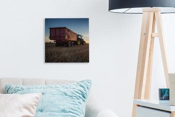 OneMillionCanvasses® Leinwandbild Traktor - Grün - Sonnenuntergang - Horizont - Grün - Landleben, (1 St), Leinwand Bilder für Wohnzimmer Schlafzimmer