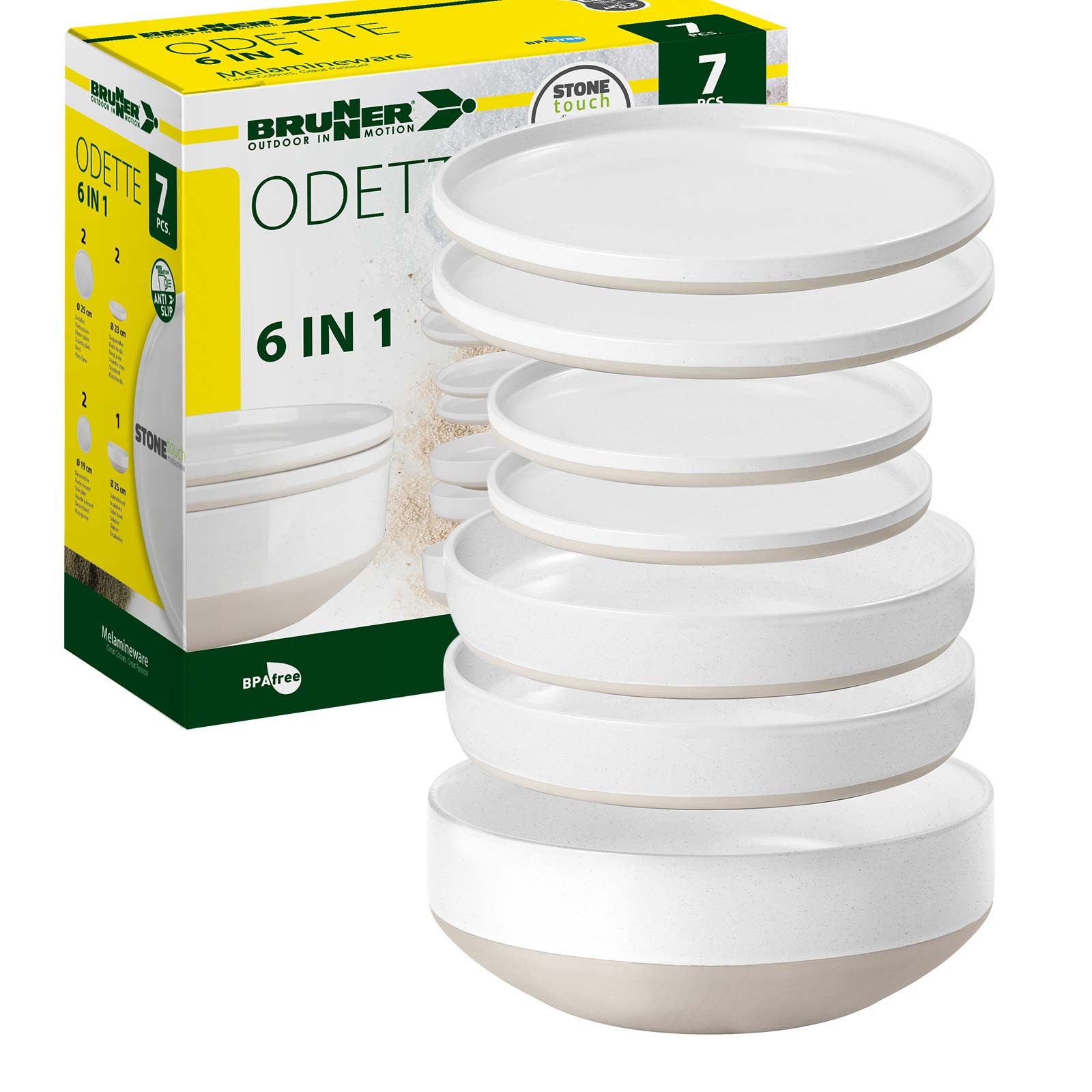 BRUNNER Geschirr-Set BRUNNER Camping Geschirrset ODETTE (7, 12, 16-tlg) WHITE AntiSlip (7-tlg)