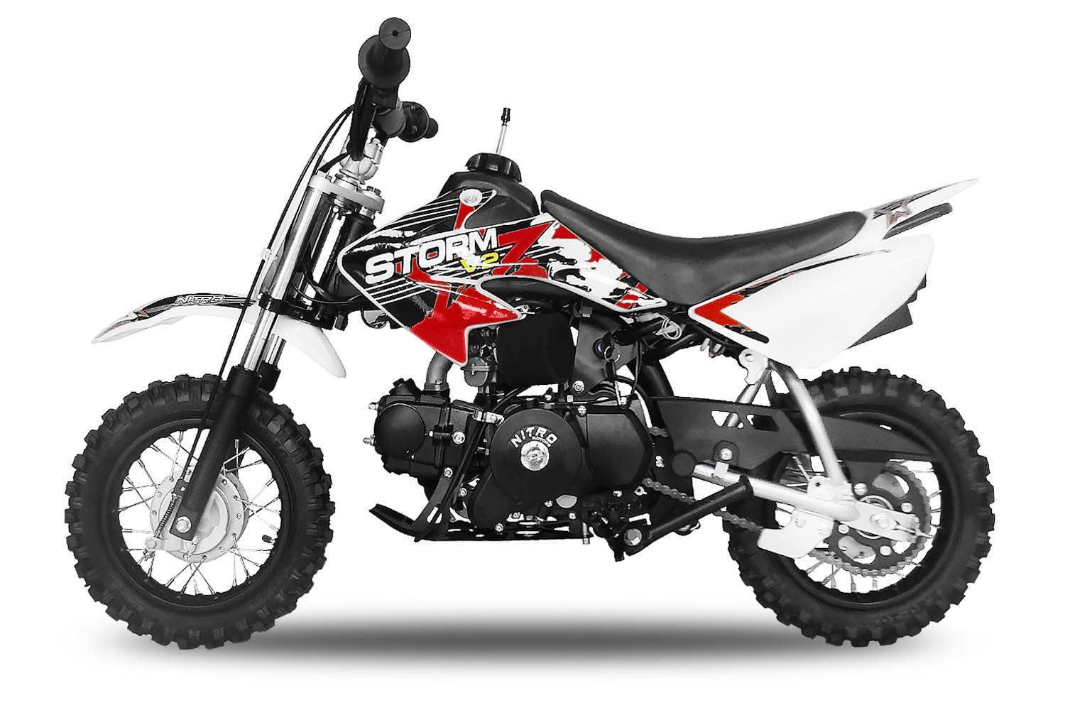 Nitro Motors Dirt-Bike Crossbike Automatikschaltung V2 Storm Gang, Rot Kinder Pocketbike Pitbike, Dirtbike 1 mini 70cc 10"